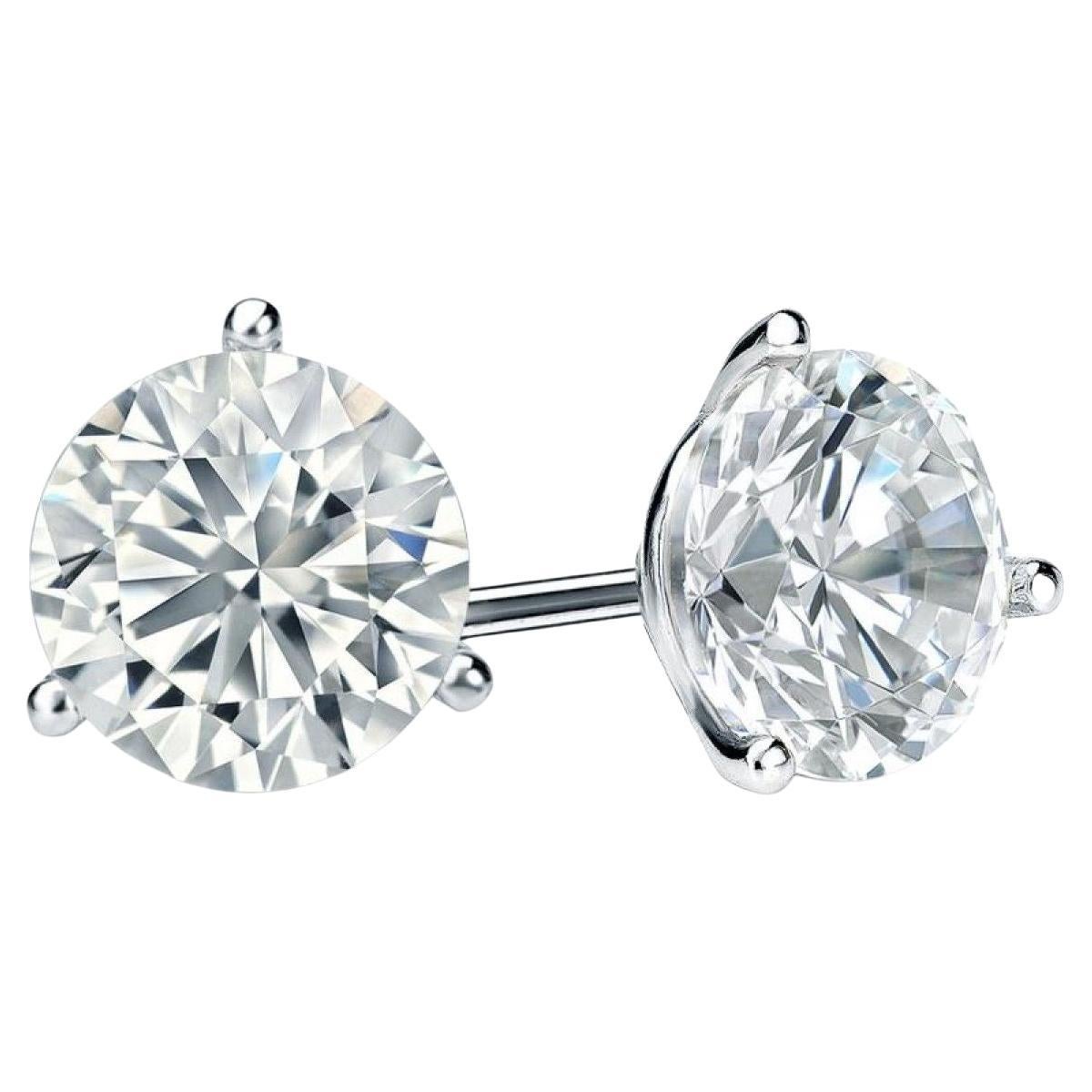 Diana M 14Kt White Gold 3.05 Cts Diamond Stud Earrings in 3 Prong Setting For Sale