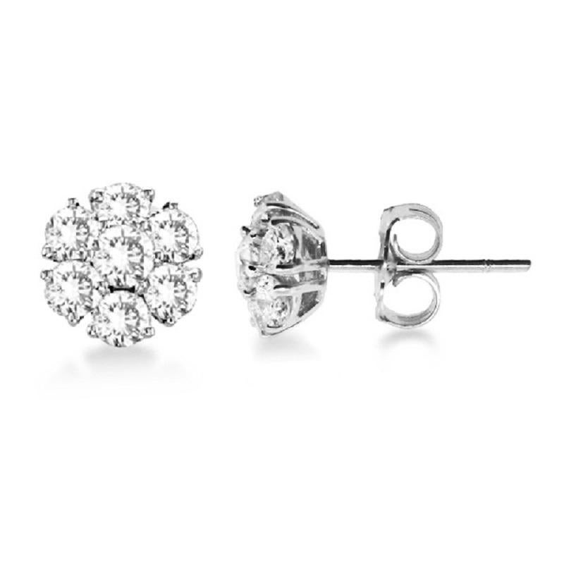 Modern Diana M. 14kt white gold diamond cluster stud earrings containing 3.50 cts tw  For Sale