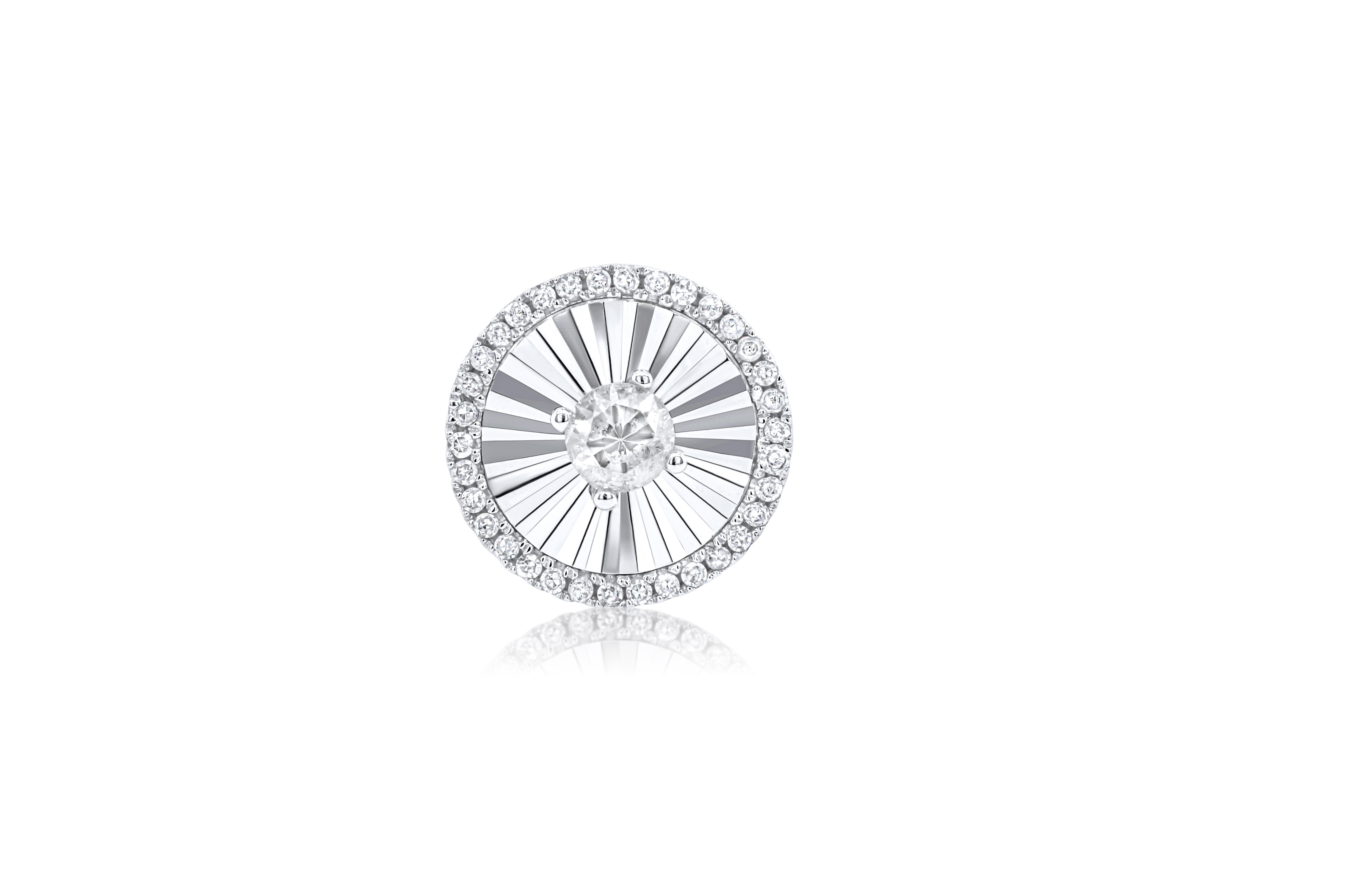 Modern Diana M. 14kt white gold diamond sunburst round stud earrings containing 0.40cts For Sale