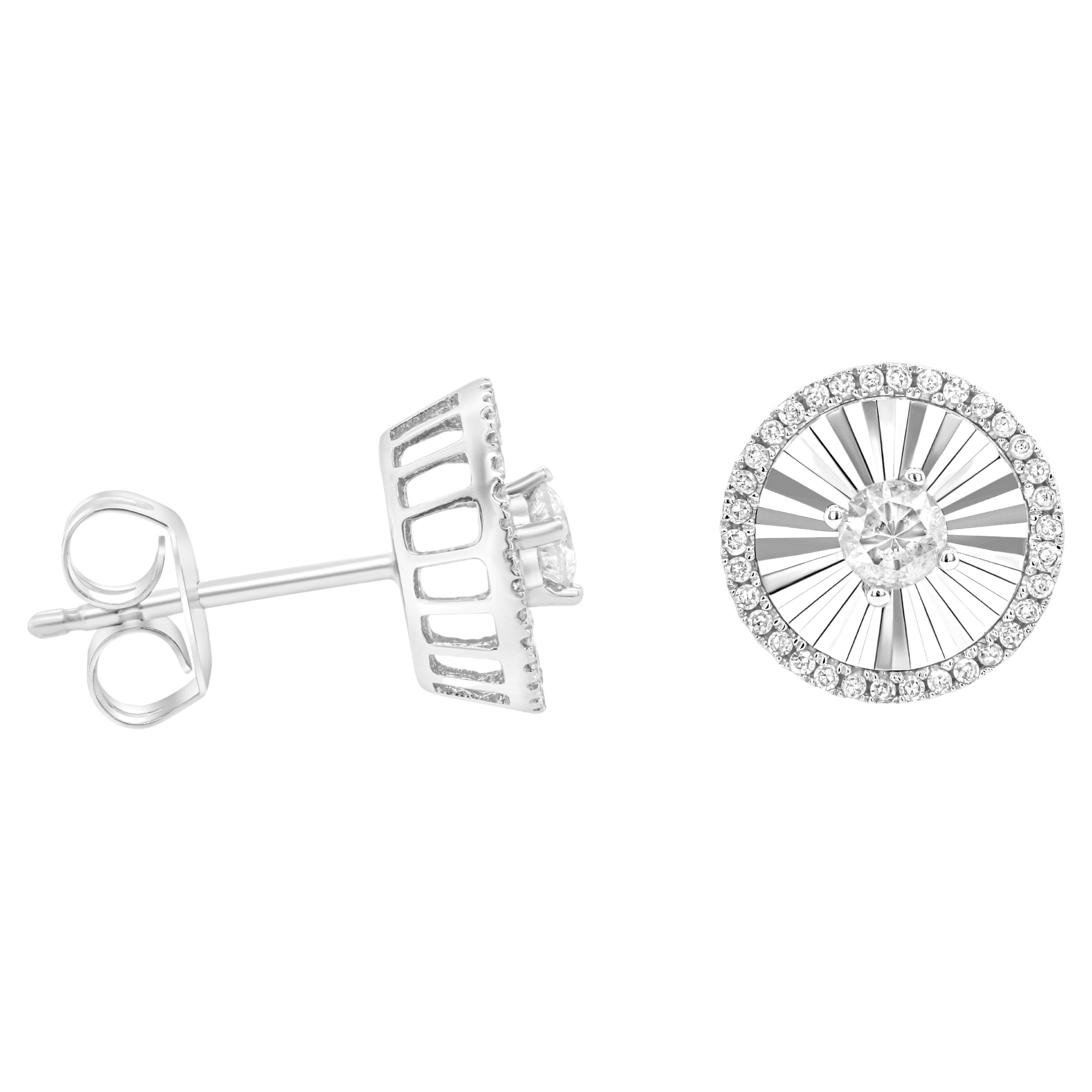 Diana M. 14kt white gold diamond sunburst round stud earrings containing 0.40cts For Sale