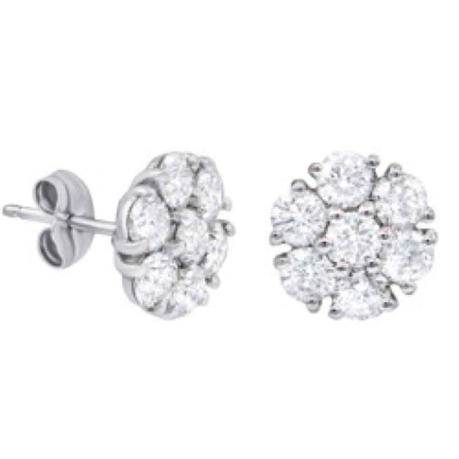 Diana M Jewels 14KT WHITE GOLD FLOWER STUDS TOTAL 6.50CTS DIAMONDS, 14 STONES
