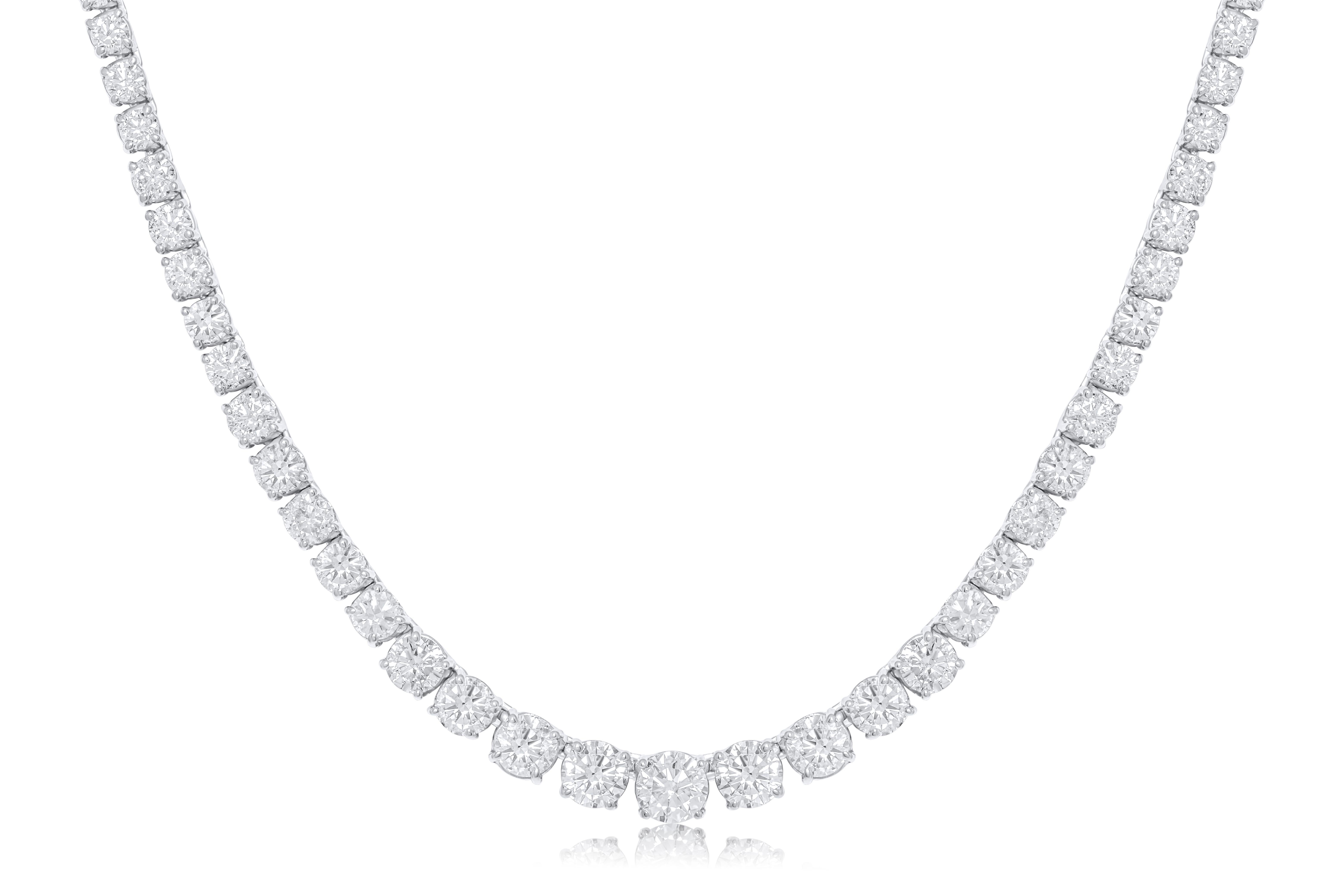 Modern Diana M. 14kt White Gold Graduated Reviera Tennis Necklace  20.00 cts prong For Sale