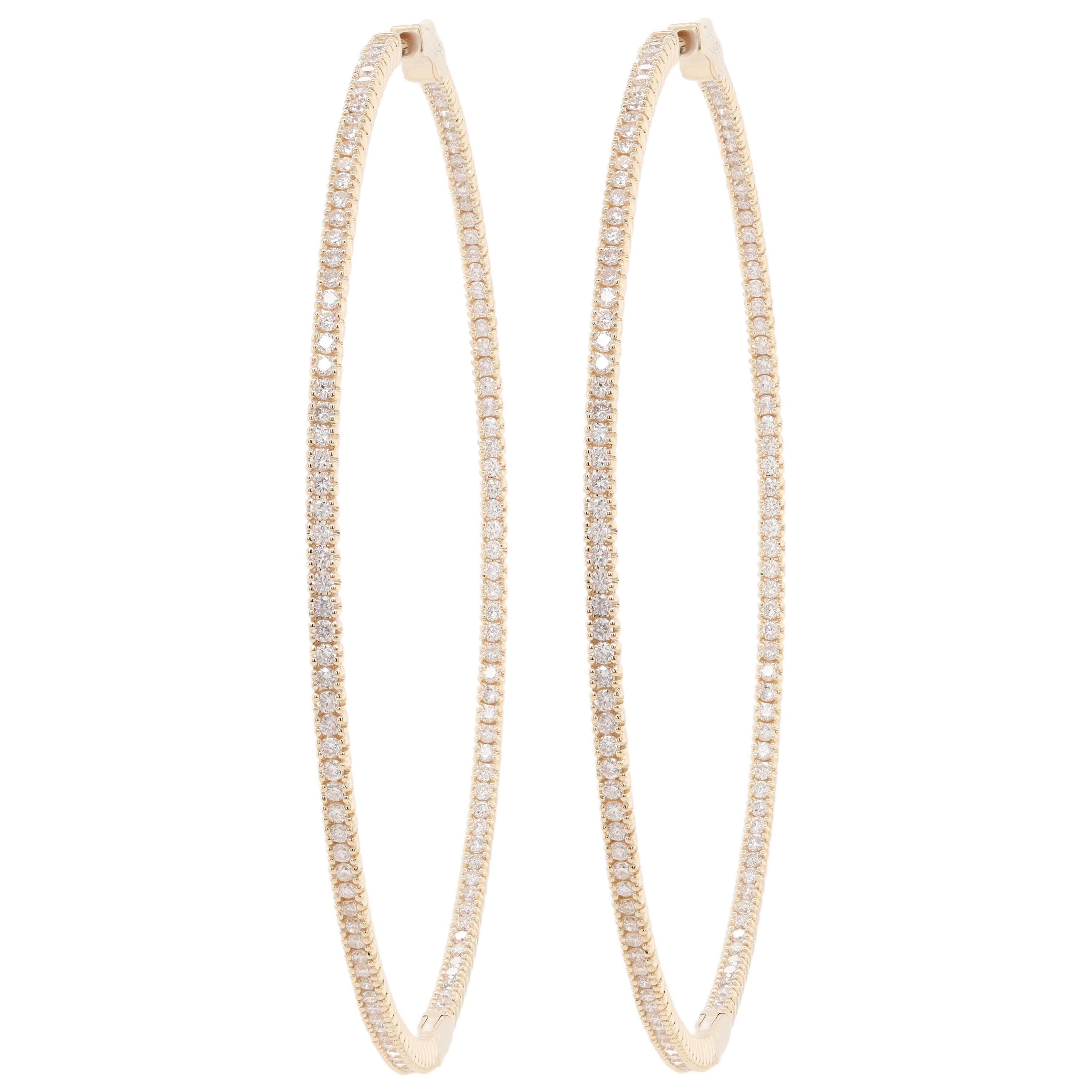 Diana M. 14kt Gelbgold, 1,75" Creolen mit runden Diamanten von 1,30 Karat