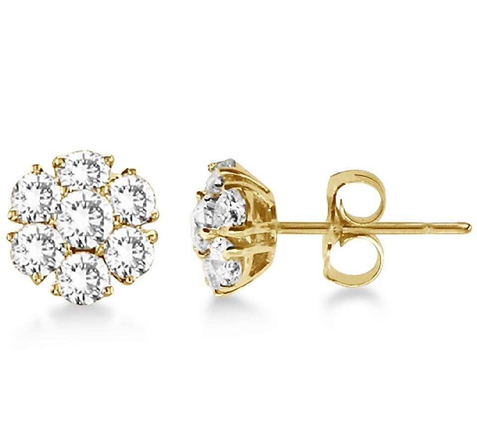 Modern Diana M. 14kt yellow gold diamond cluster stud earrings containing 1.60 cts tw ( For Sale
