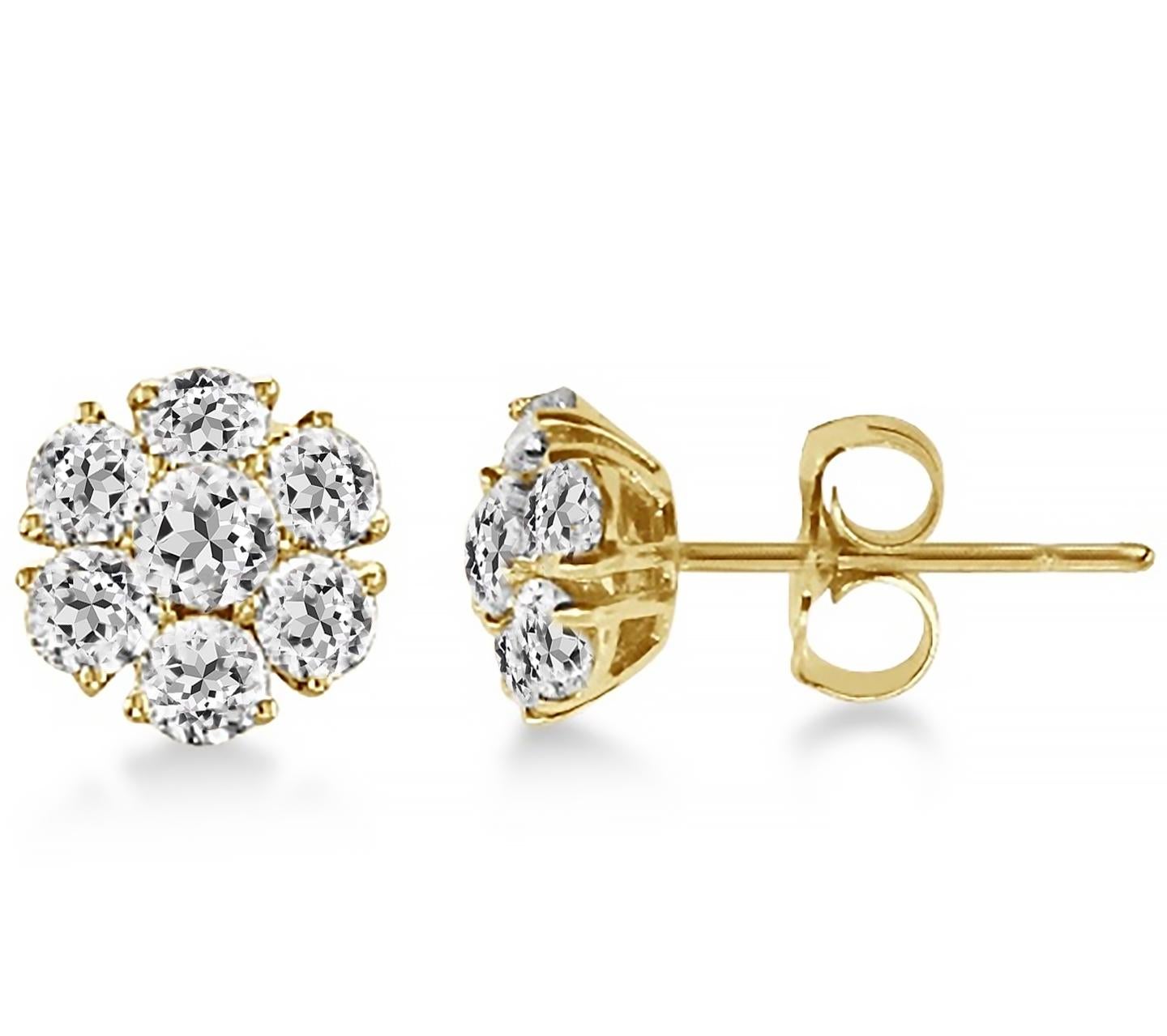 Brilliant Cut Diana M. 14kt yellow gold diamond cluster stud earrings containing 1.60 cts tw ( For Sale