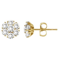 Diana M. Clous d'oreilles en or jaune 14 carats à grappes de diamants contenant 1,60 cts tw (