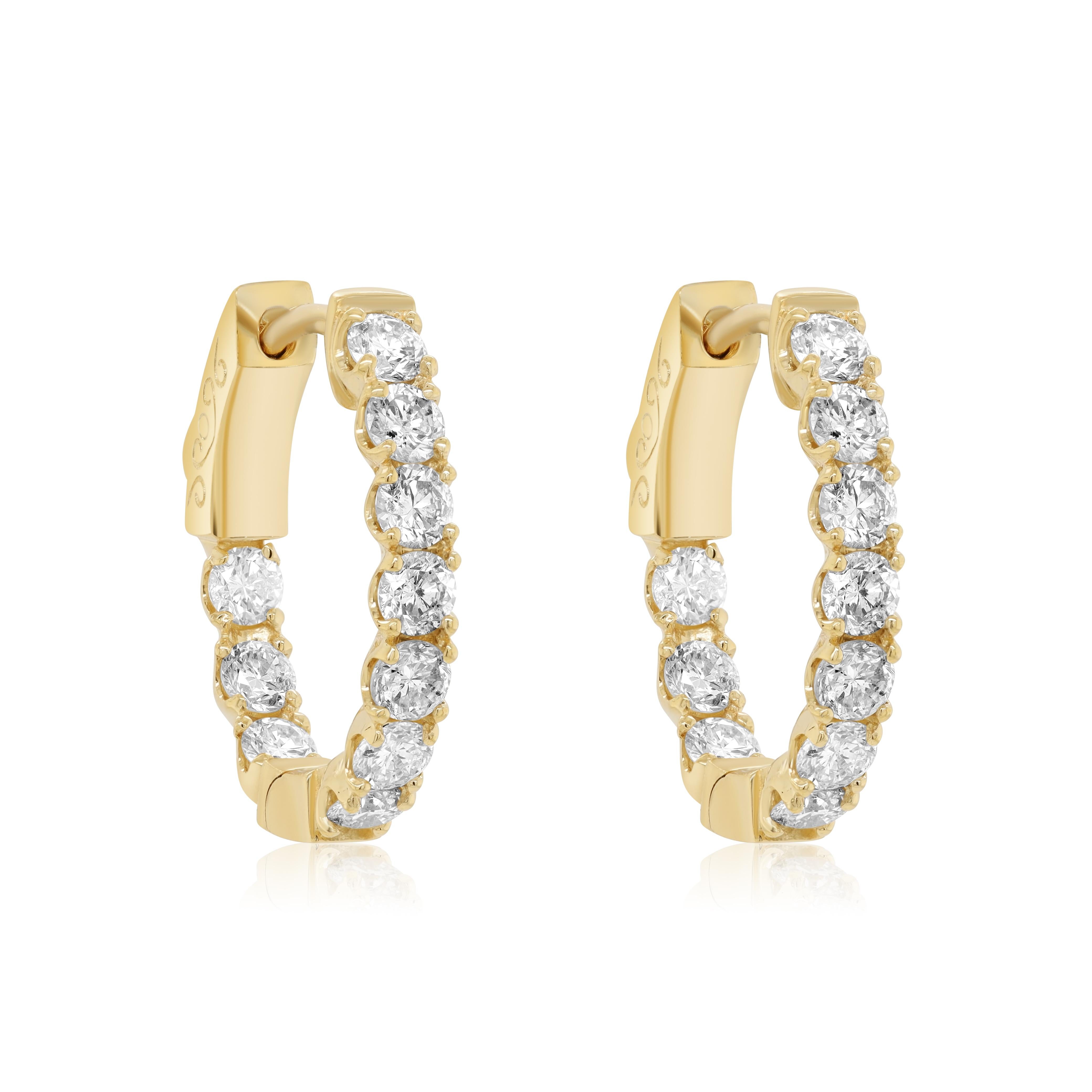 Brilliant Cut Diana M. 14KT YELLOW GOLD, DIAMOND OVAL HOOPS FEATURES 1.65cts OF DIAMONDS.  For Sale