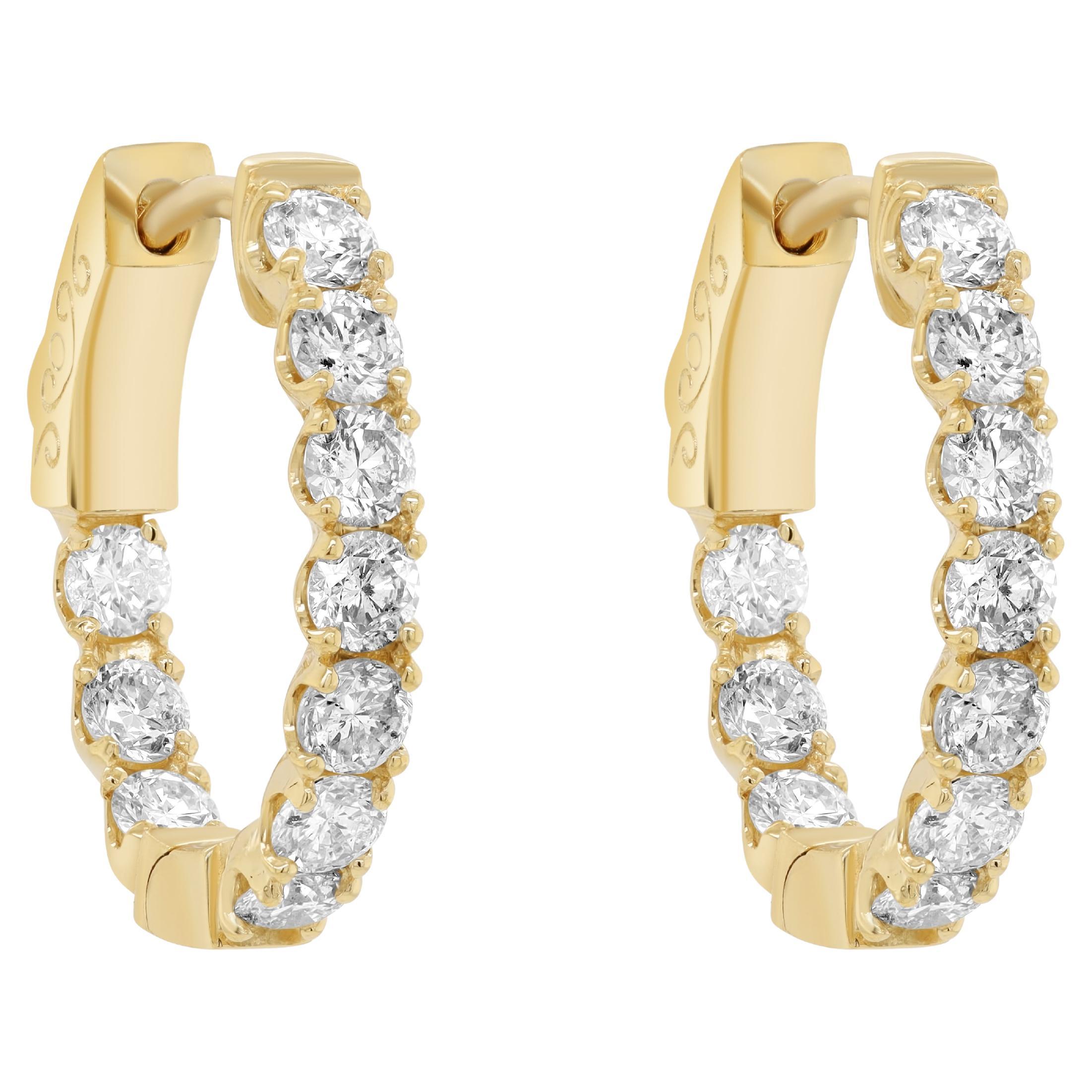 Diana M. 14KT YELLOW GOLD, DIAMOND OVAL HOOPS FEATURES 1.65cts OF DIAMONDS.  For Sale