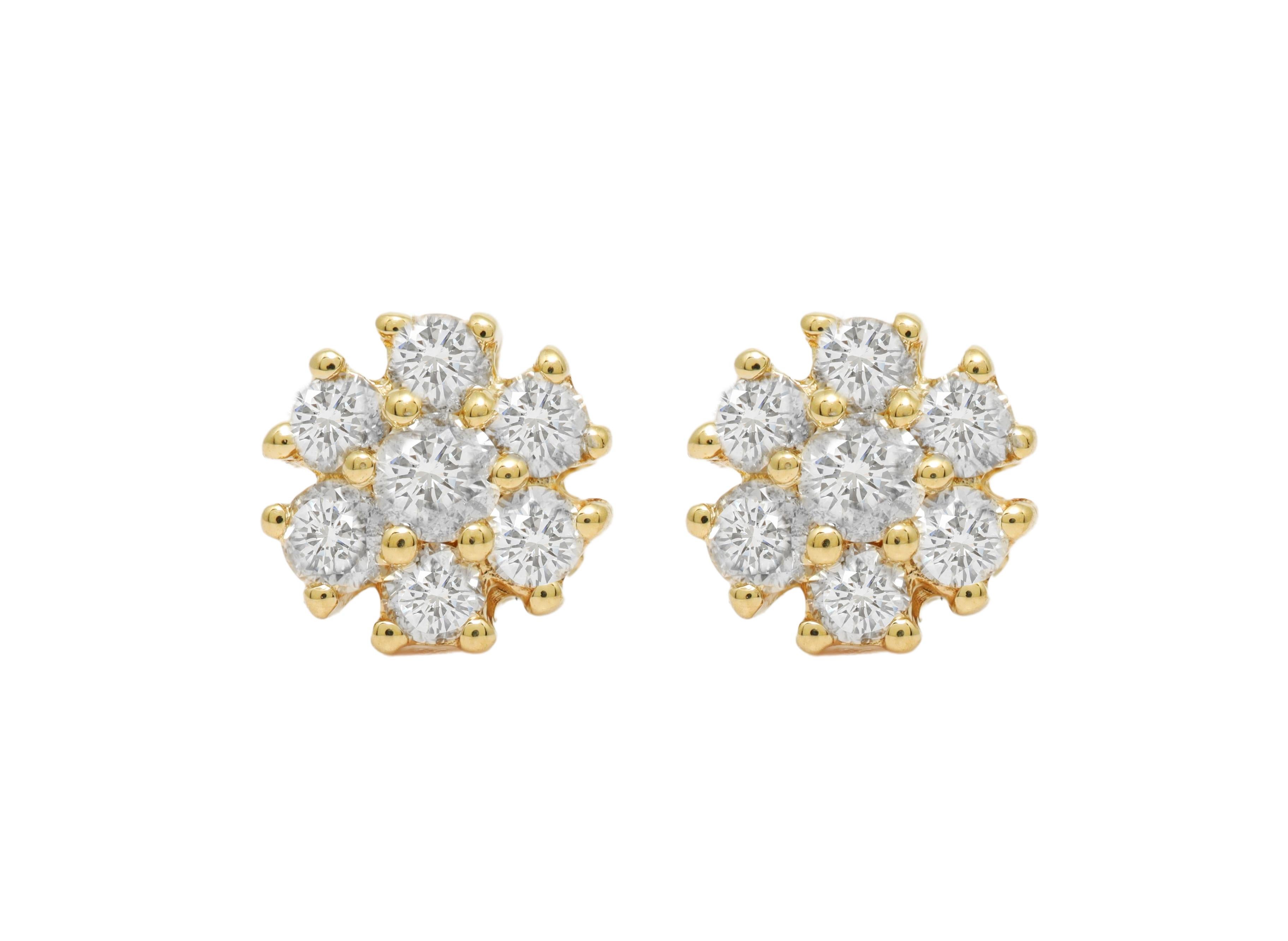Modern Diana M. 14kt yellow gold flower cluster stud earrings containing 0.50 cts tw  For Sale