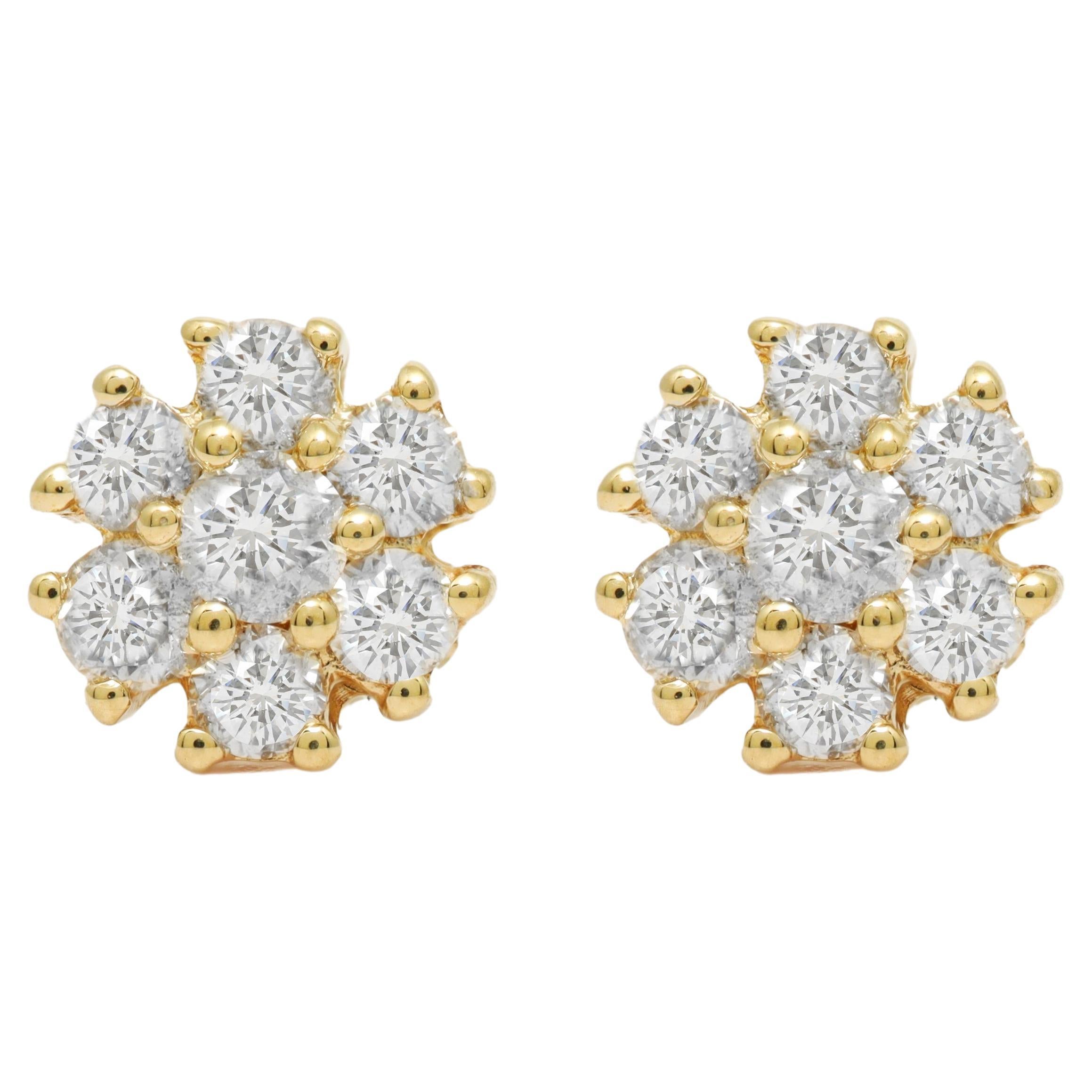 Diana M. 14kt yellow gold flower cluster stud earrings containing 0.50 cts tw  For Sale