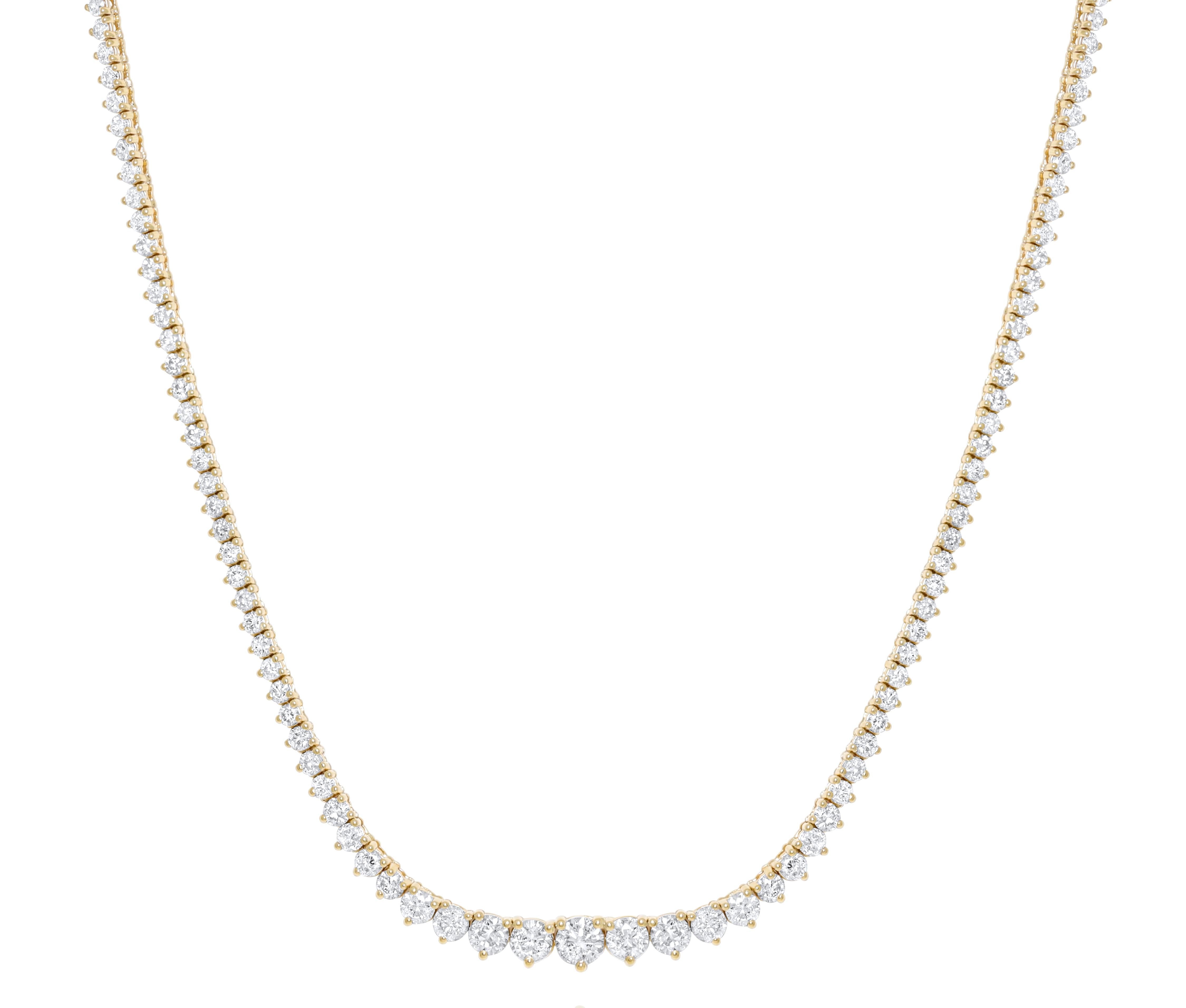 Modern Diana M. 14kt Yellow Gold Graduated Reviera Tennis Necklace Featuring 10.00 cts  For Sale