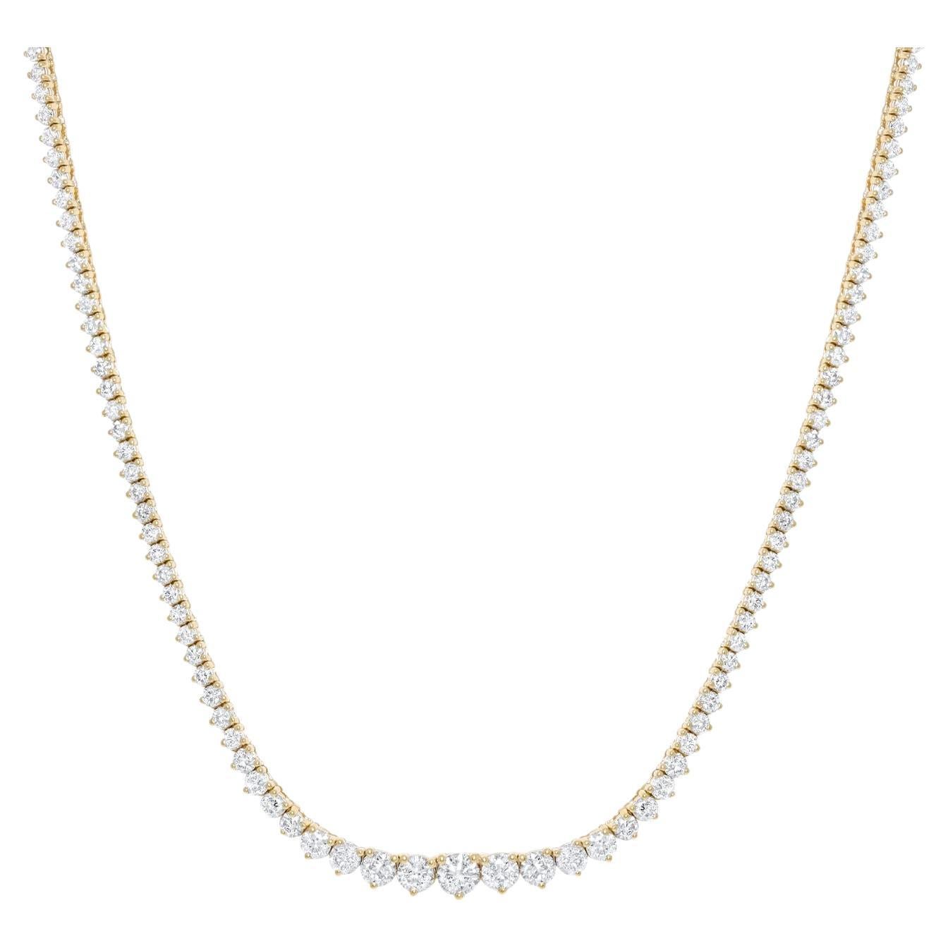 Diana M. 14kt Yellow Gold Graduated Reviera Tennis Necklace Featuring 10.00 cts  For Sale