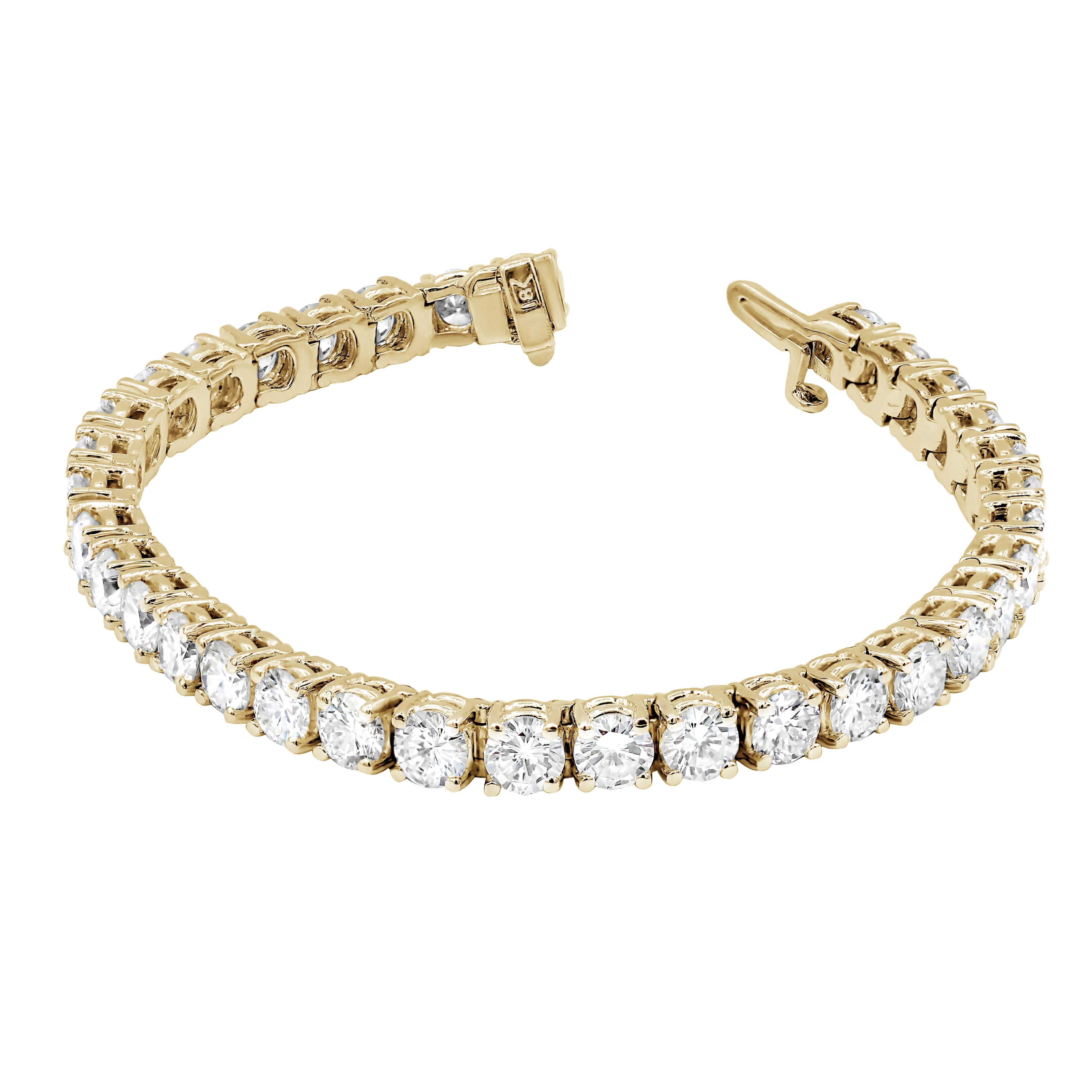 Modern Diana M.Custom 4.59 cts round diamond 14k yellow gold tennis bracelet For Sale