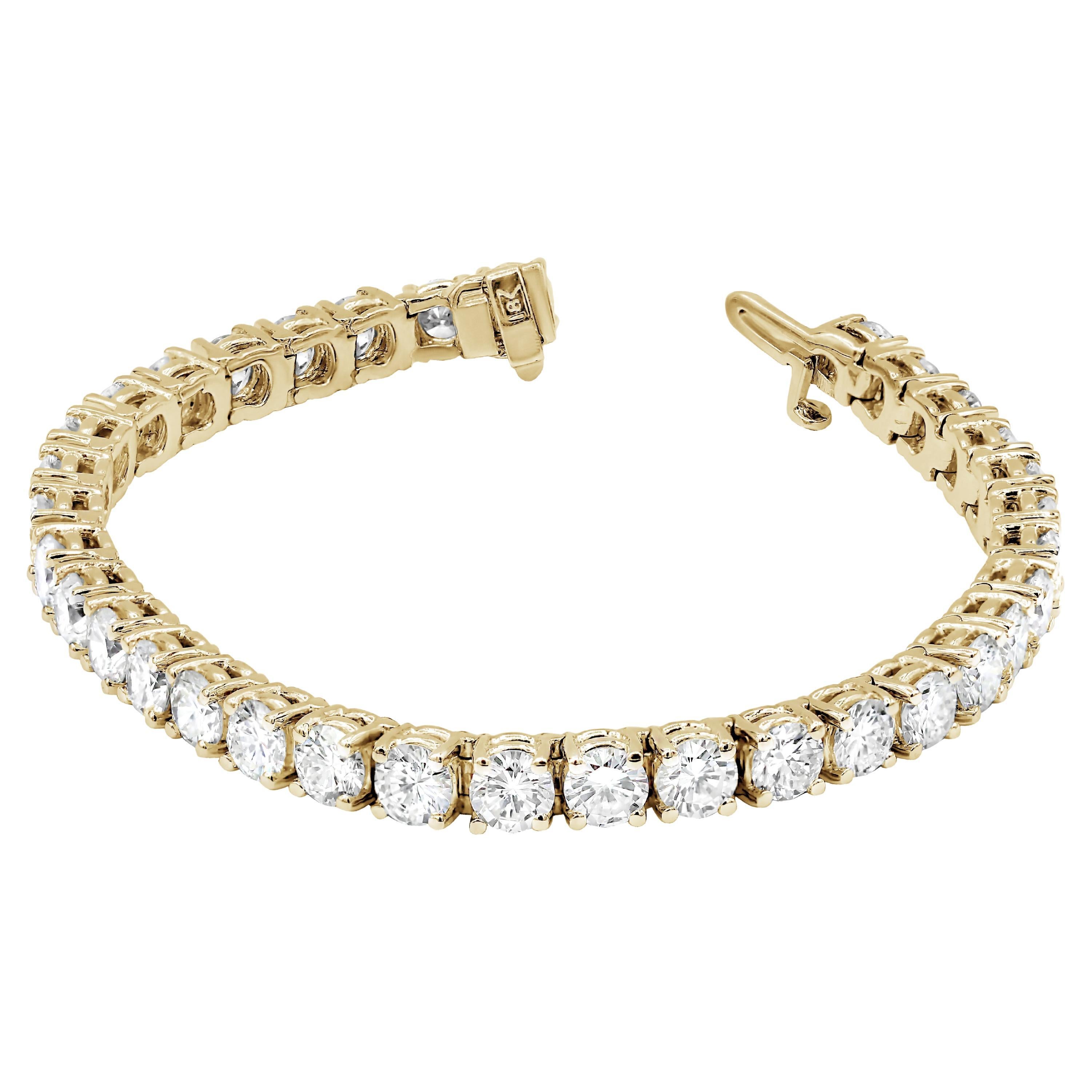 Diana M.Custom 4.59 cts round diamond 14k yellow gold tennis bracelet For Sale