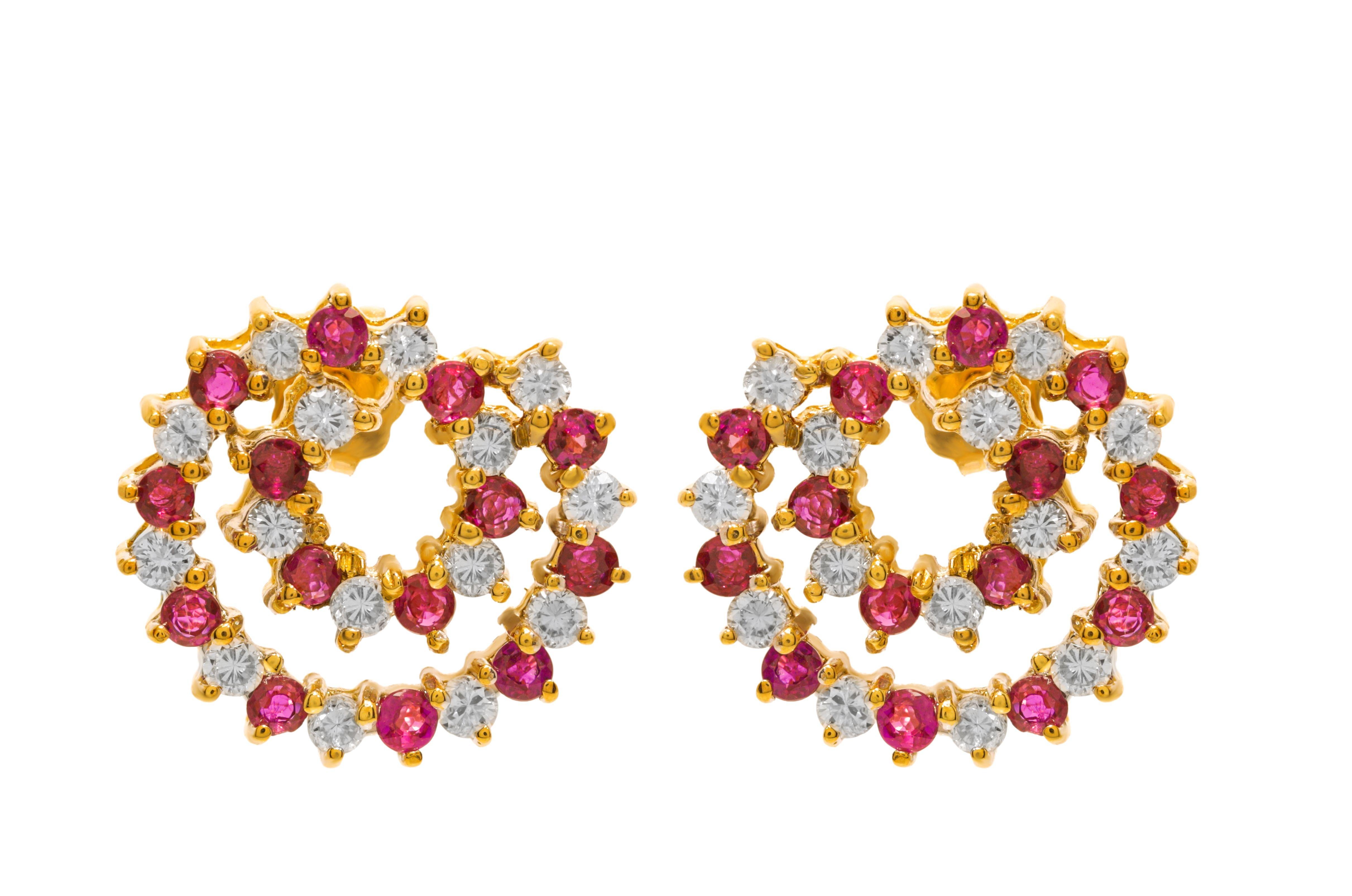 1,50 Karat Rubin und 1,50 Karat Diamant-Ohrringe von Diana M. (Rundschliff) im Angebot
