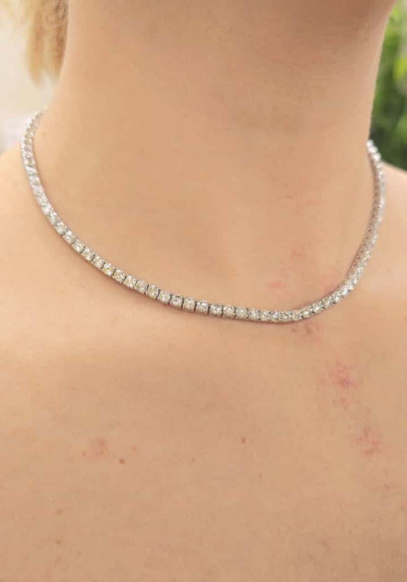 Taglio rotondo Diana M  Collana Tennis con diamanti da 15,00 carati in oro bianco 14 carati in vendita