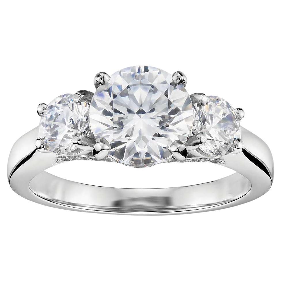 Diana M 1.50Ct Round Three Stone Diamond Engagement Ring in 18k White Gold For Sale