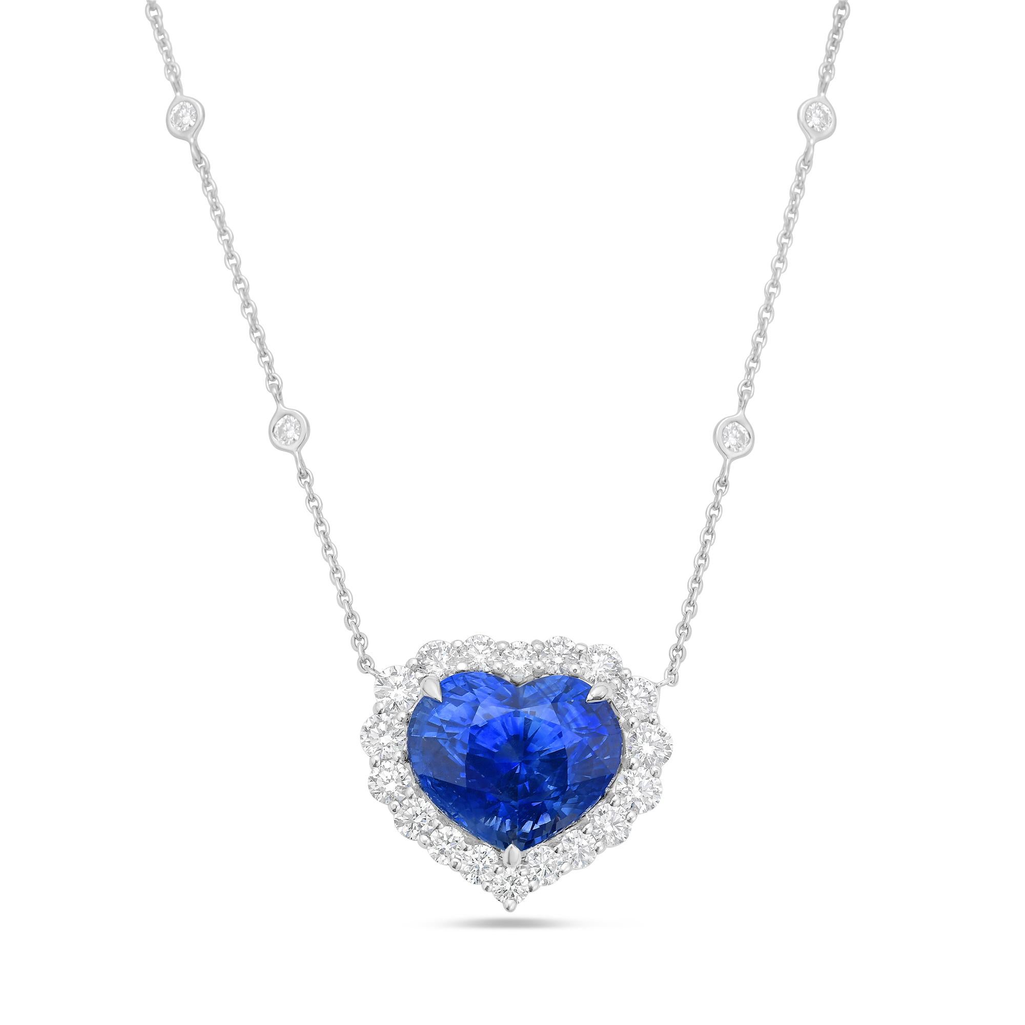 Cuore Diana M. 16,81 carati. Collana con zaffiro e diamante a forma di lancia in vendita