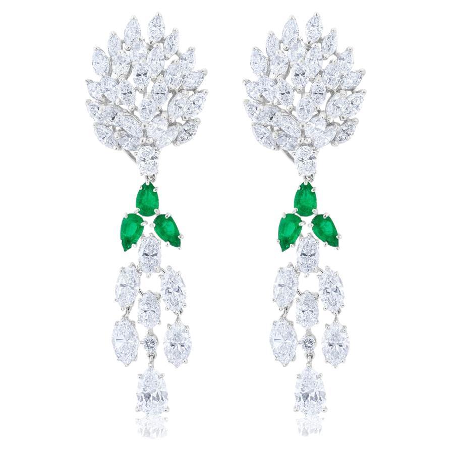 Diana M 17.50 Cts Emerald and Diamond Art Deco Earrings For Sale