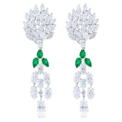Vintage Diana M 17.50 Cts Emerald and Diamond Art Deco Earrings 