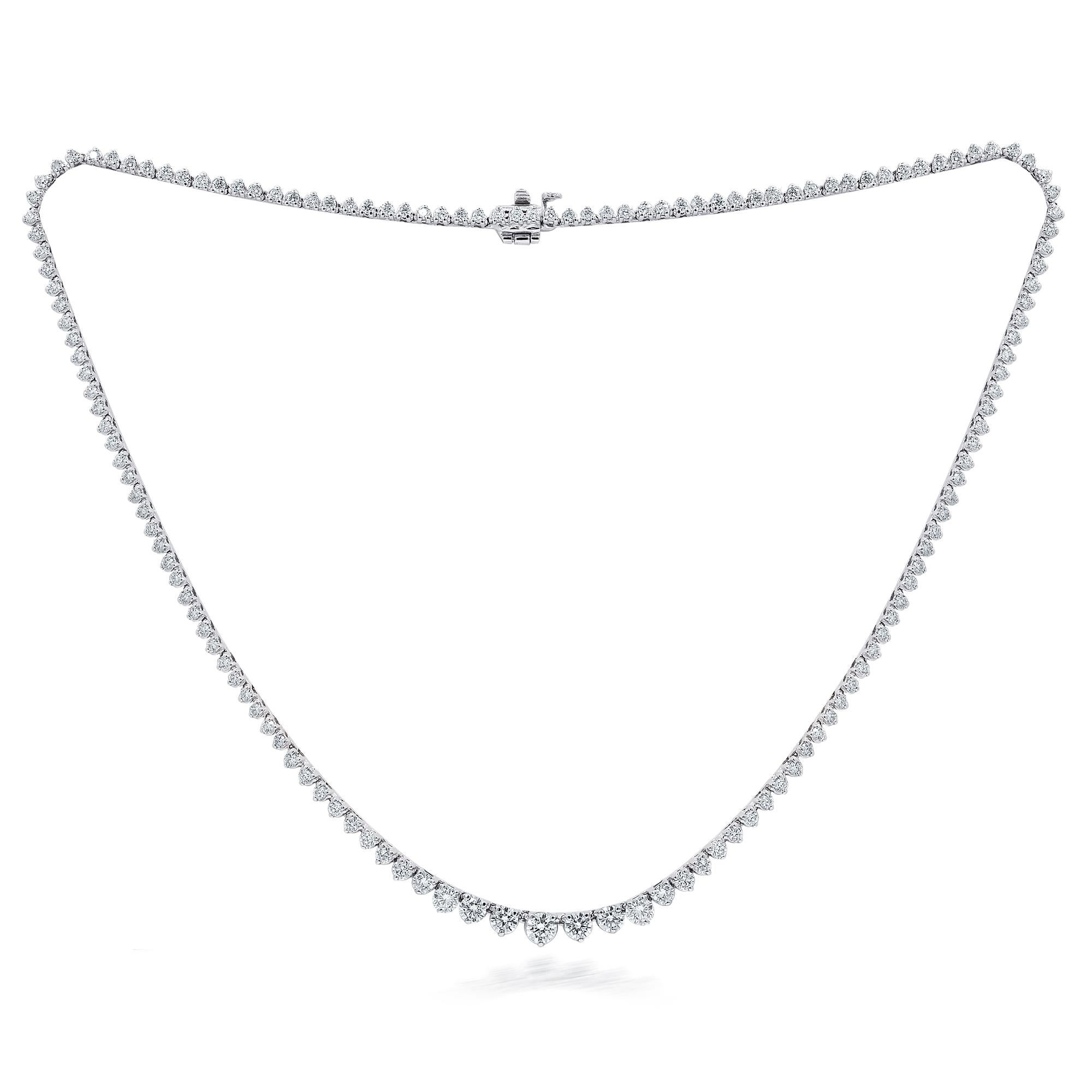Round Cut Diana M 18 K White Gold Graduated 11.15 Ct Diamond Tennis Necklace For Sale