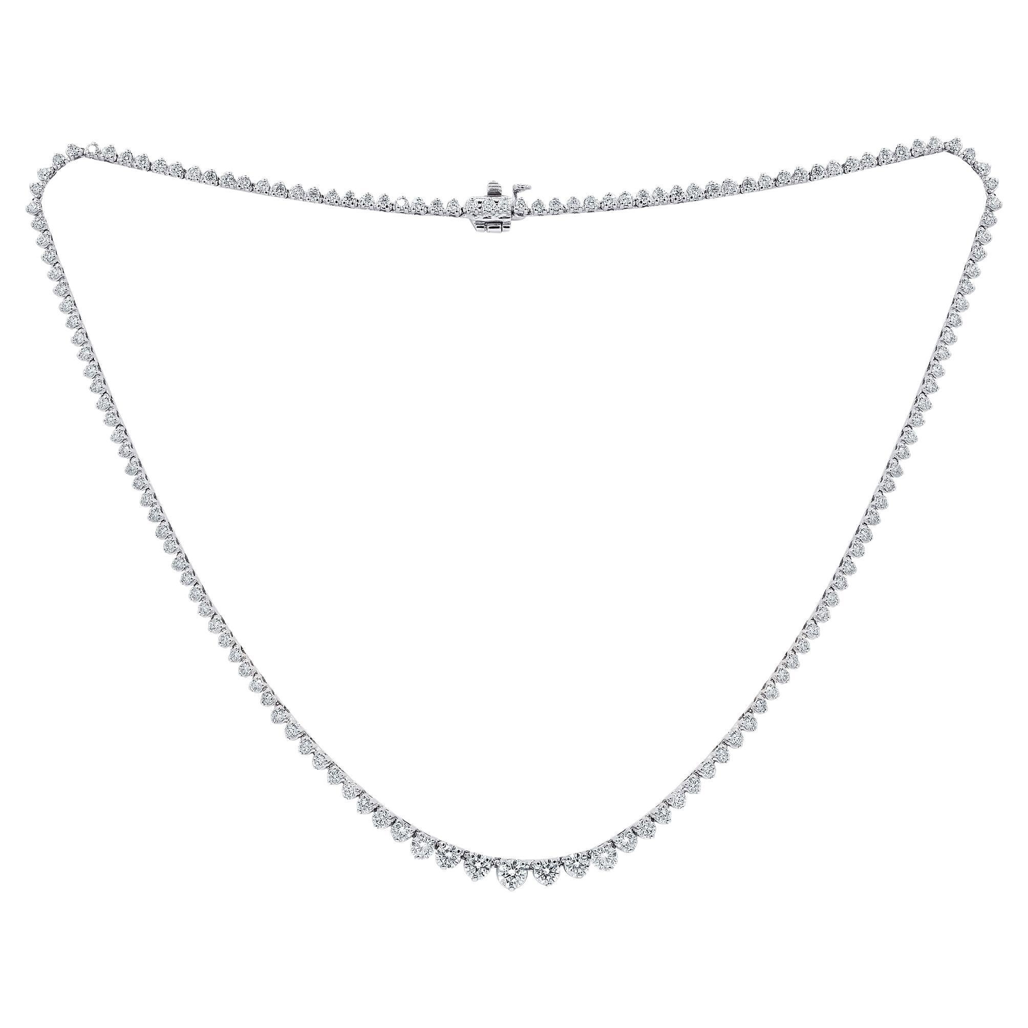 Diana M 18 K White Gold Graduated 11.15 Ct Diamond Tennis Necklace