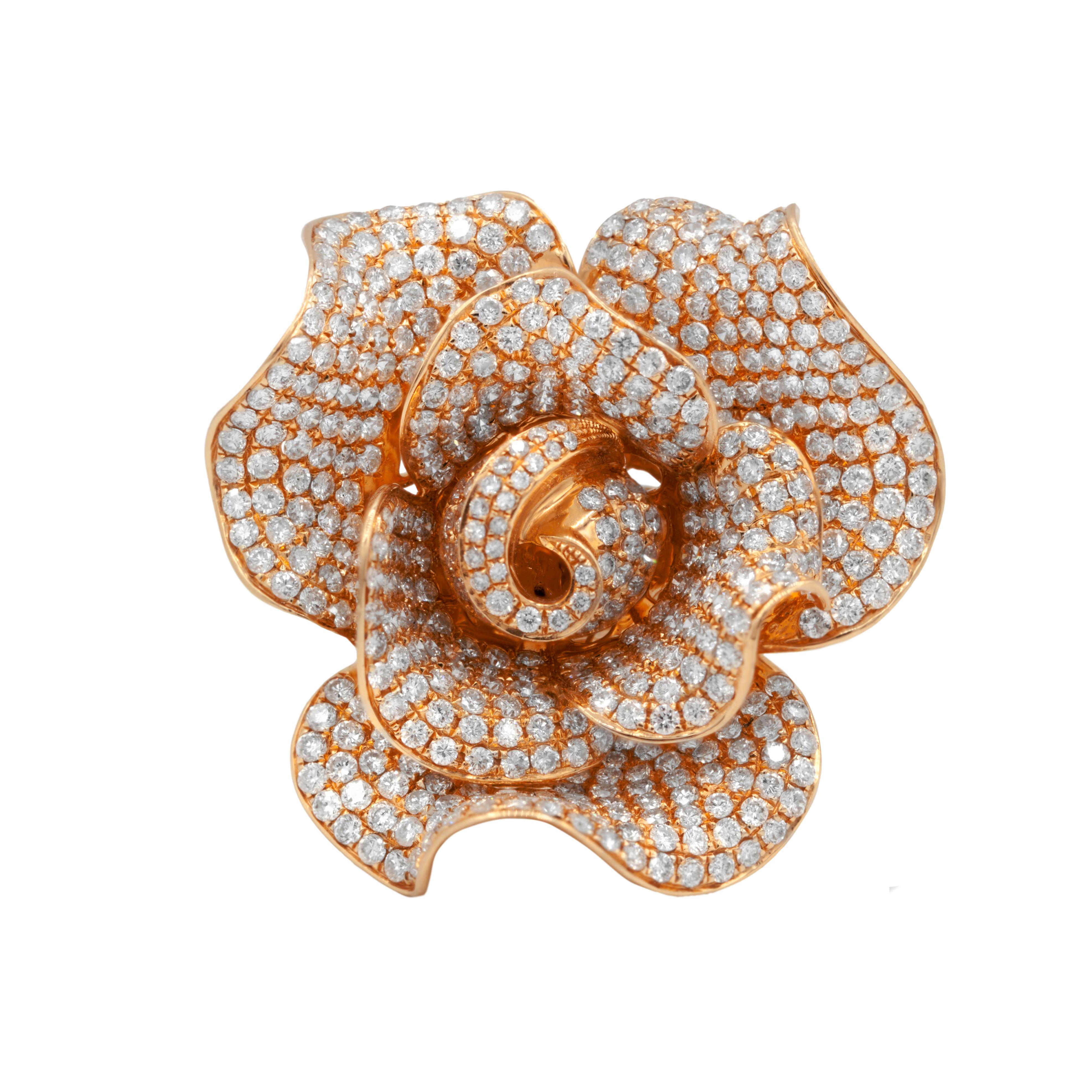 18 kt rose gold diamond fashion ring with a rose design containing 7.50 cts tw of diamonds that can be removed and worn as a brooch.
Diana M. is a leading supplier of top-quality fine jewelry for over 35 years.
Diana M is one-stop shop for all your