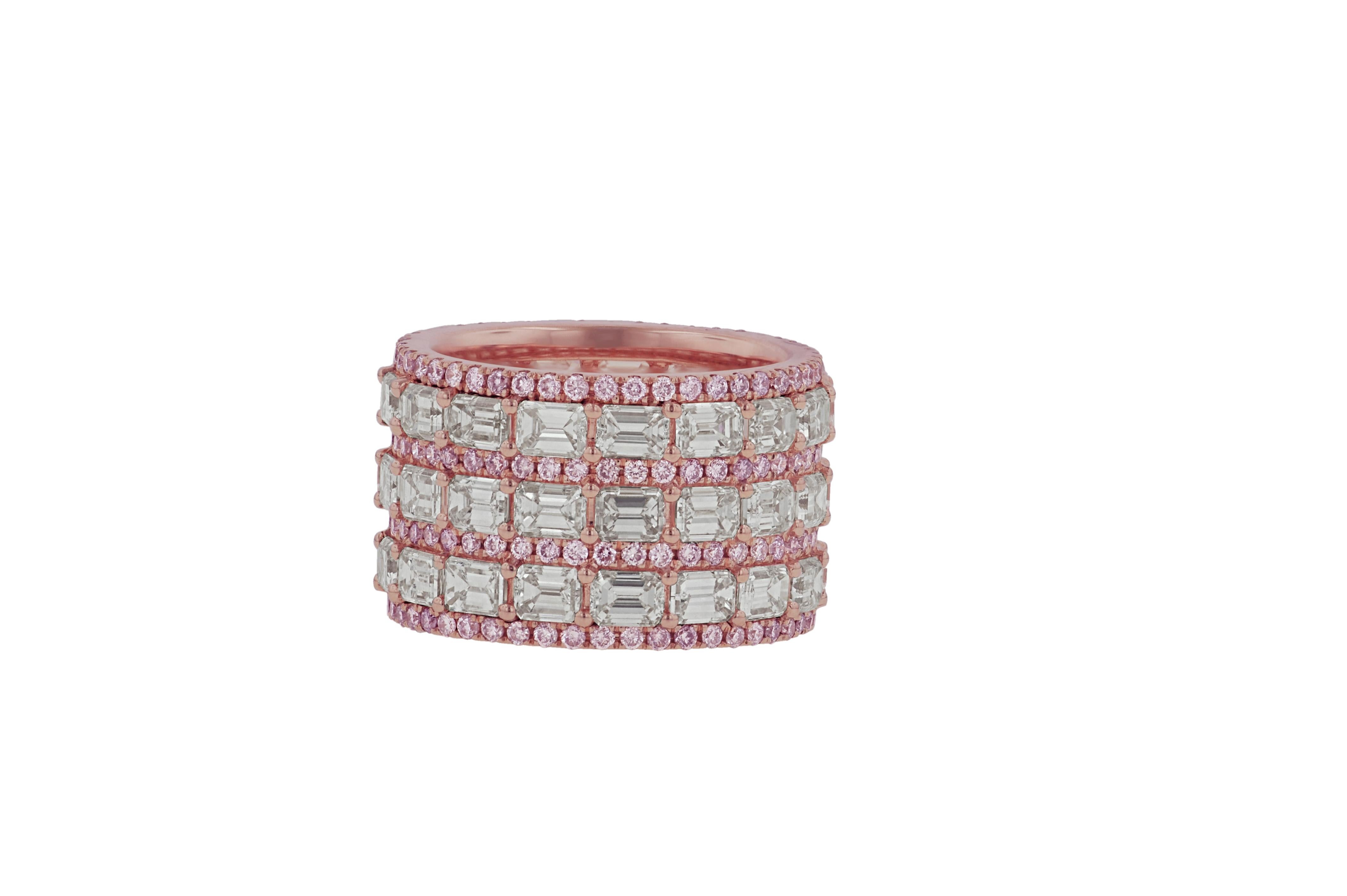 18 kt rose gold eternity band with 3 rows of emerald cut diamonds separated by rows of round pink diamonds totaling 11.23 cts.
Diana M. is a leading supplier of top-quality fine jewelry for over 35 years.
Diana M is one-stop shop for all your