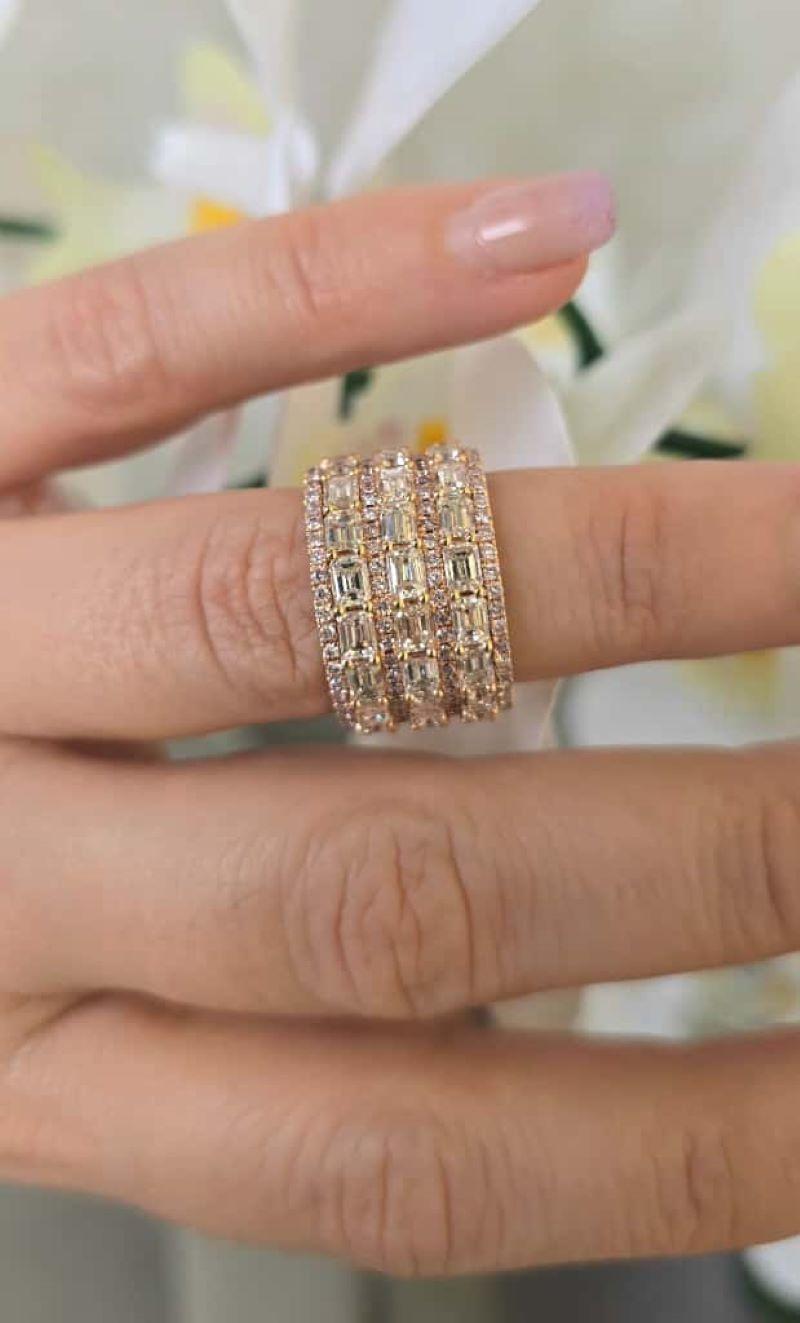 da uomo o donna Diana M. Fascia per l'eternità in oro rosa 18 kt con 3 file di diamanti taglio smeraldo in vendita