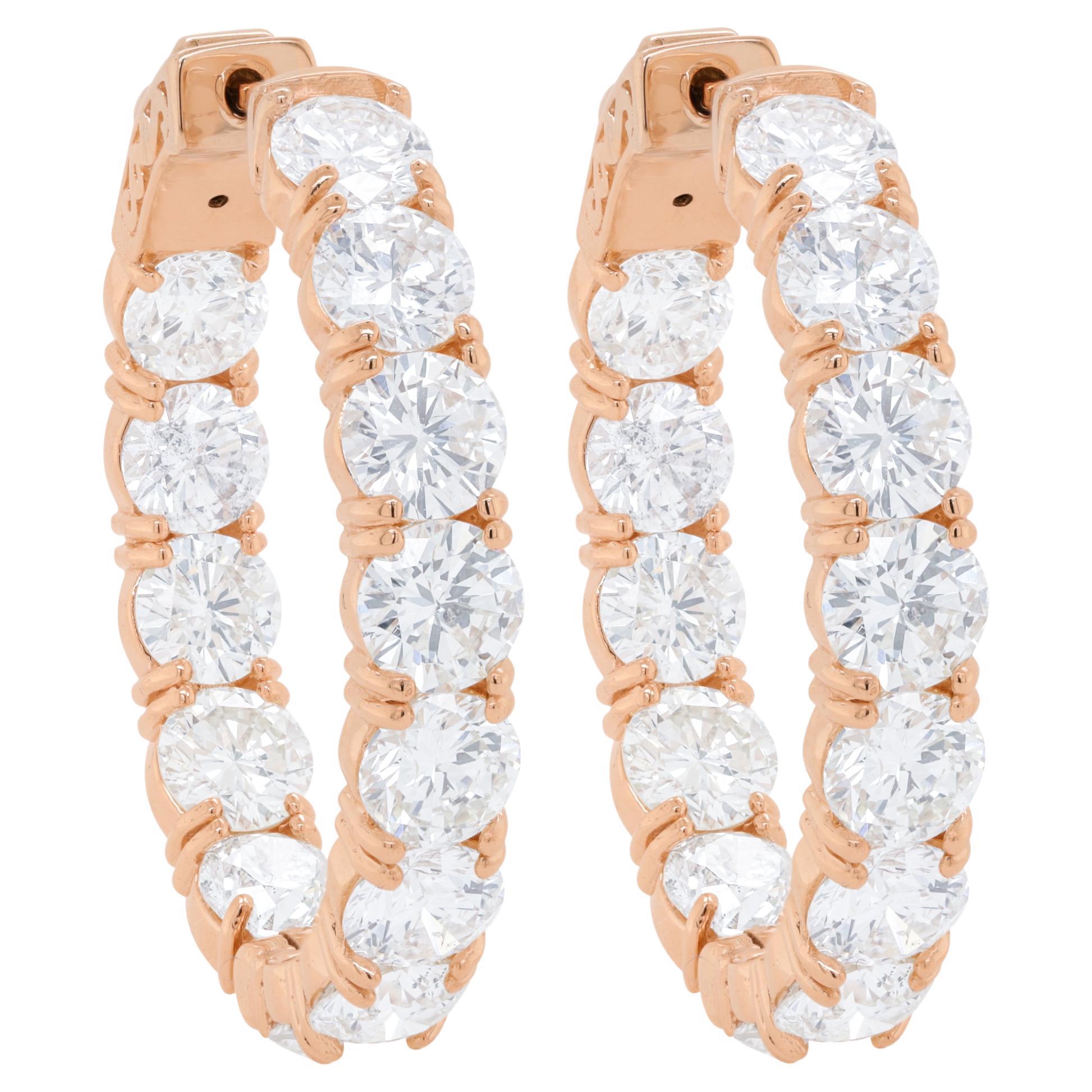 Diana M. 18 kt rose gold inside-out hoop earrings adorned with 9.50 cts For Sale