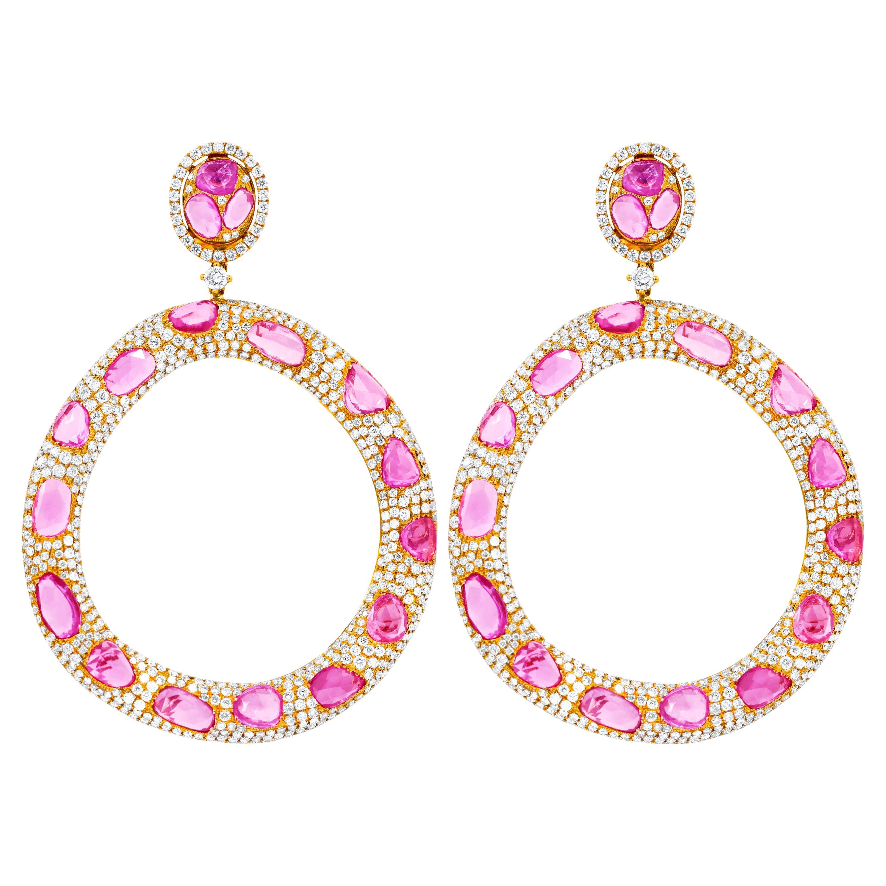 Diana M. 18 kt Rose Gold Pink Sapphire and Diamond Earrings Containing 19.20 cts For Sale