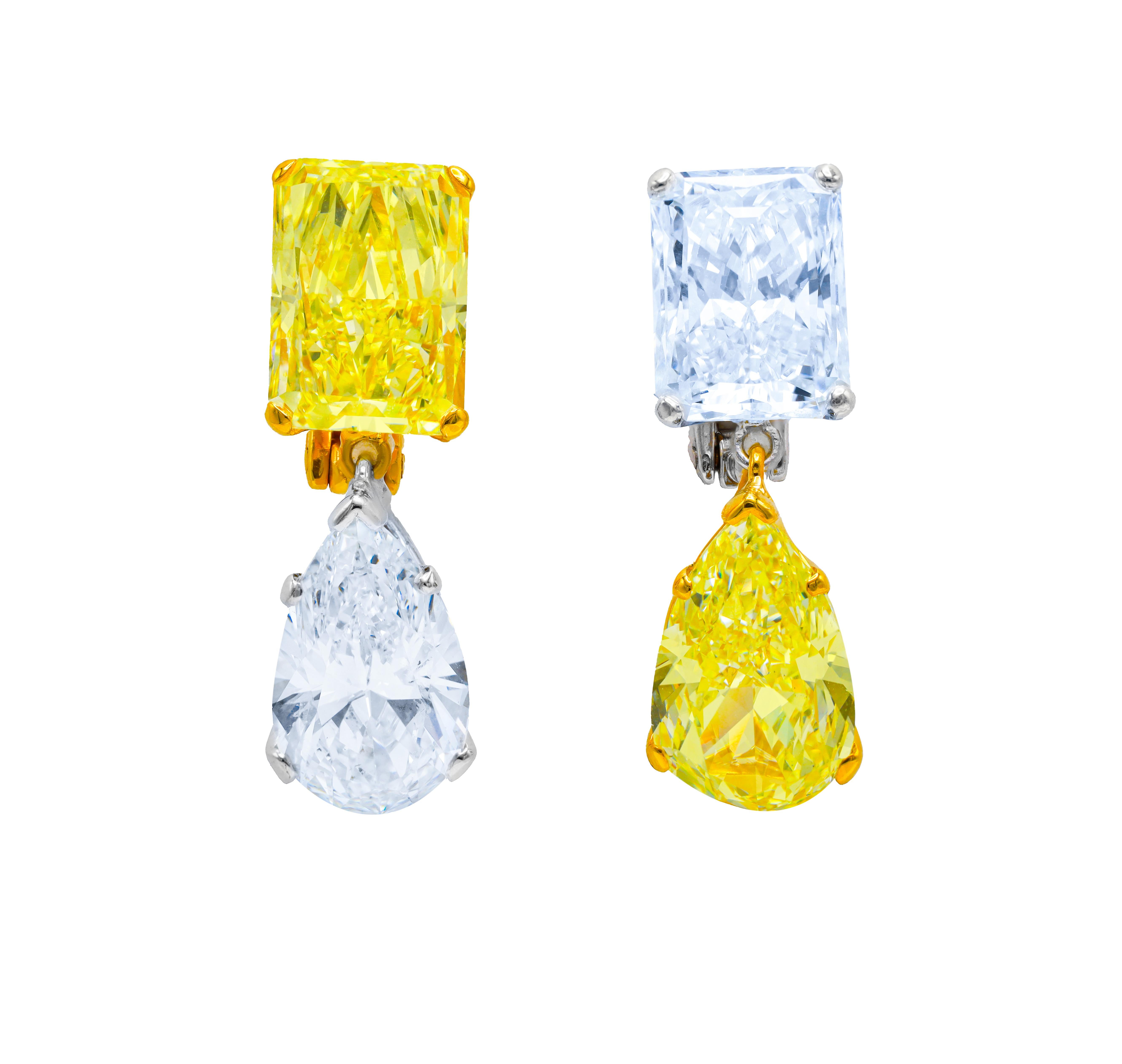 Diana M. 18 kt white and yellow gold drop earrings featuring a 21.4 cts In New Condition For Sale In New York, NY