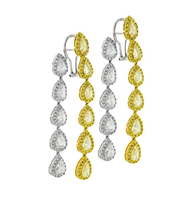 Modern Diana M. 18 kt white and yellow gold earrings adorned with 13.61 ct of Rose Cut  For Sale