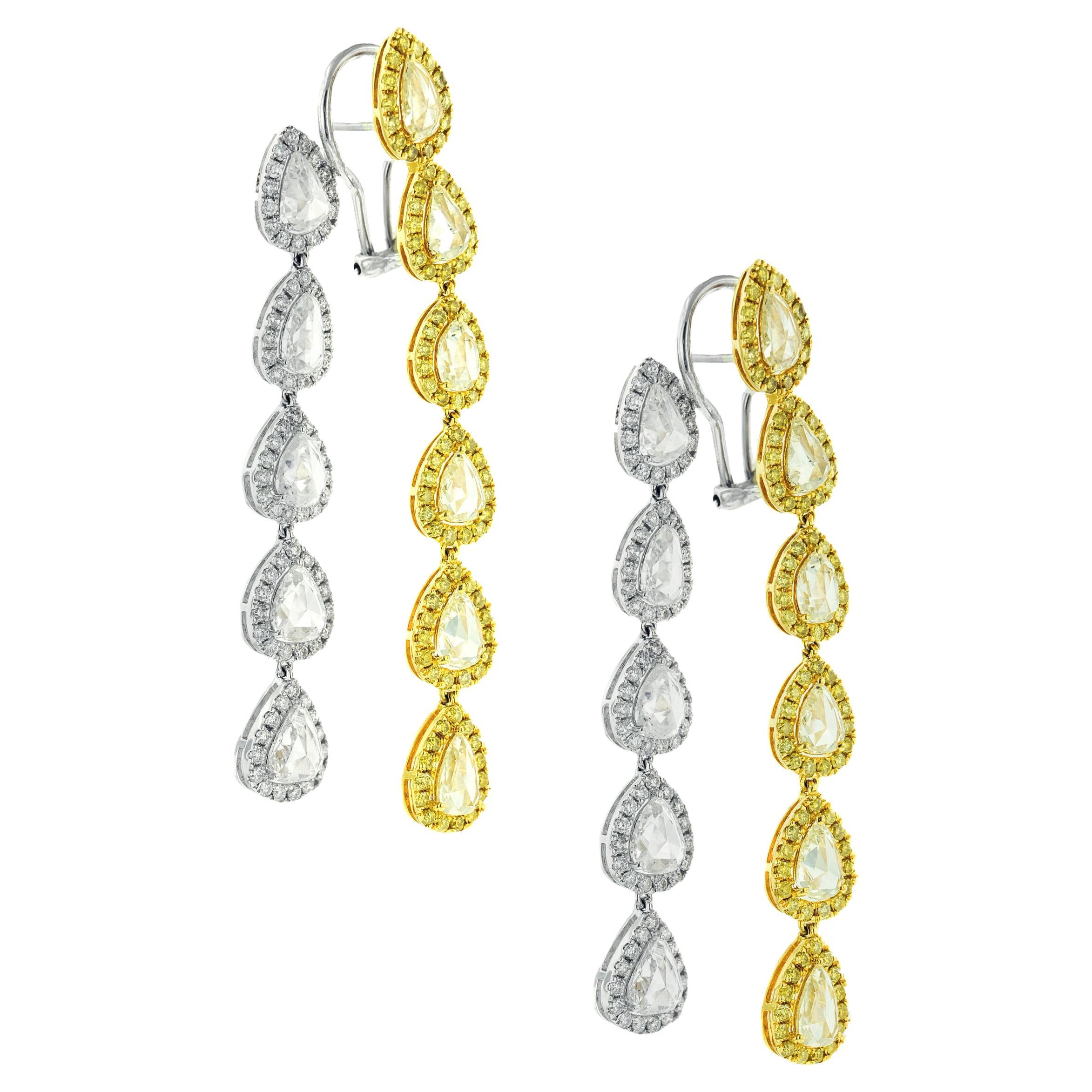 Diana M. 18 kt white and yellow gold earrings adorned with 13.61 ct of Rose Cut  For Sale