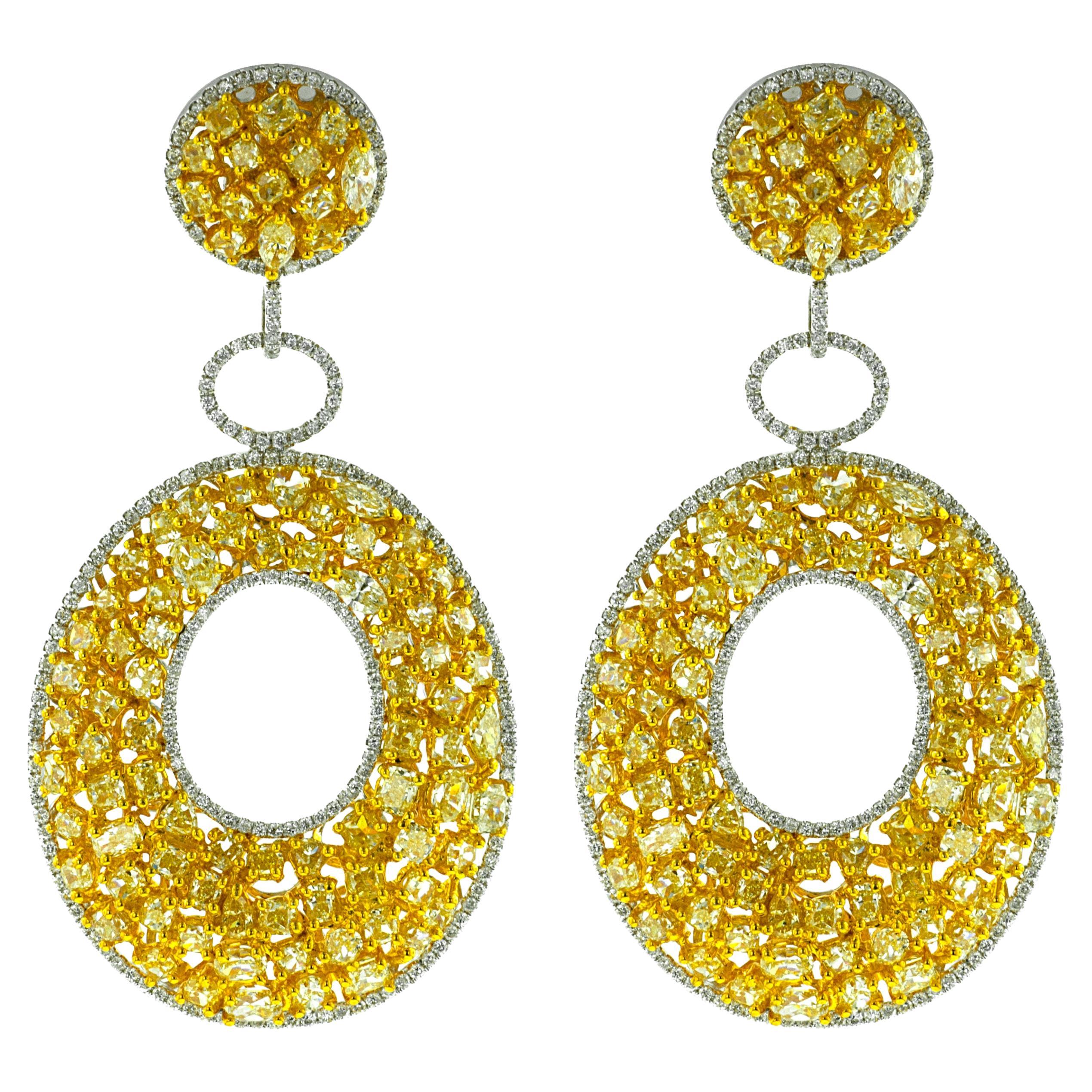 Diana M. 18 kt White and Yellow Gold Fancy Diamond earrings containing 20.12 cts For Sale