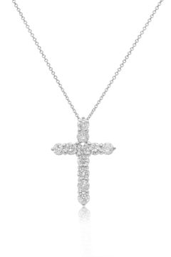 Diana M. 18 kt white gold, 0.75" diamond cross pendant adorned with 0.70 cts tw