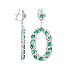 Diana M 18 Kt White Gold 11.00 Ct Emerald & 8.00 Ct Diamond Earrings