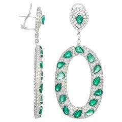 Diana M 18 Kt White Gold 11.00 Ct Emerald & 8.00 Ct Diamond Earrings