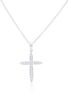 Diana M. 18 kt white gold, 1.5" diamond rounded off cross pendant .60cts