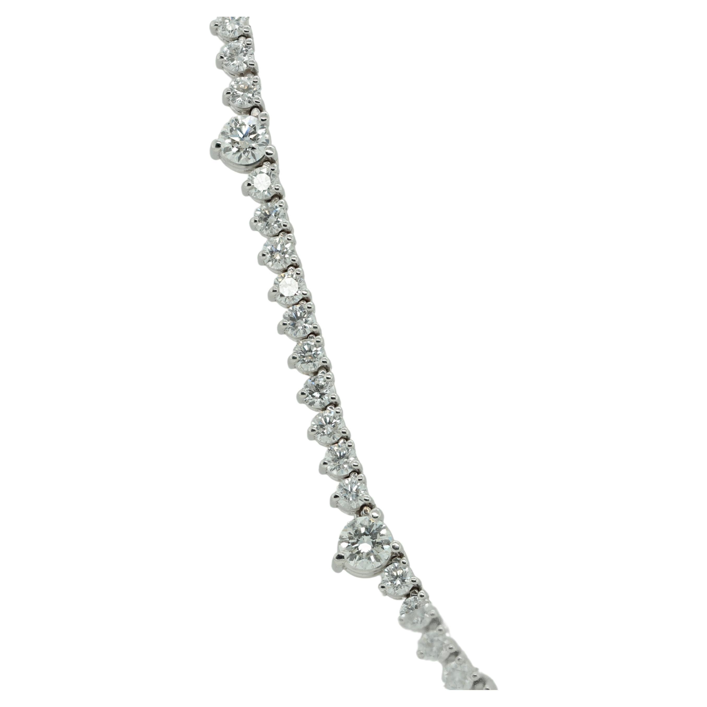 Modern Diana M. Custom 14.00 cts  3 Prong Diamond 18k White Gold 16'' Tennis Necklace For Sale