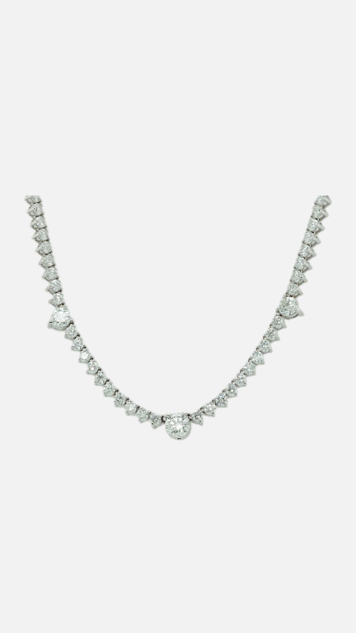Round Cut Diana M. Custom 14.00 cts  3 Prong Diamond 18k White Gold 16'' Tennis Necklace For Sale
