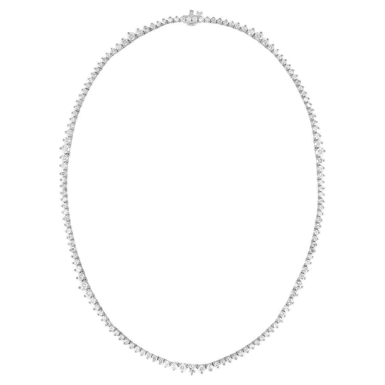 Diana M. Custom 14.00 cts  3 Prong Diamond 18k White Gold 16'' Tennis Necklace For Sale