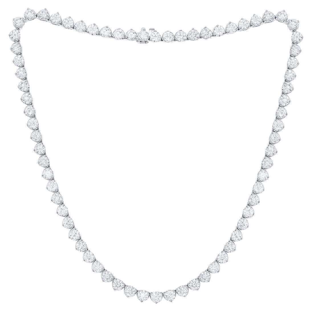 Diana M. Custom 23.00cts 3 Prong Diamond 18k White Gold 16" Tennis Necklace  For Sale