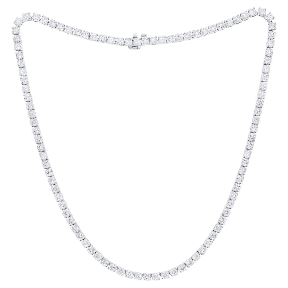 Diana M. 18 kt white gold, 16" 4 prong diamond tennis necklace containing 21.25  For Sale