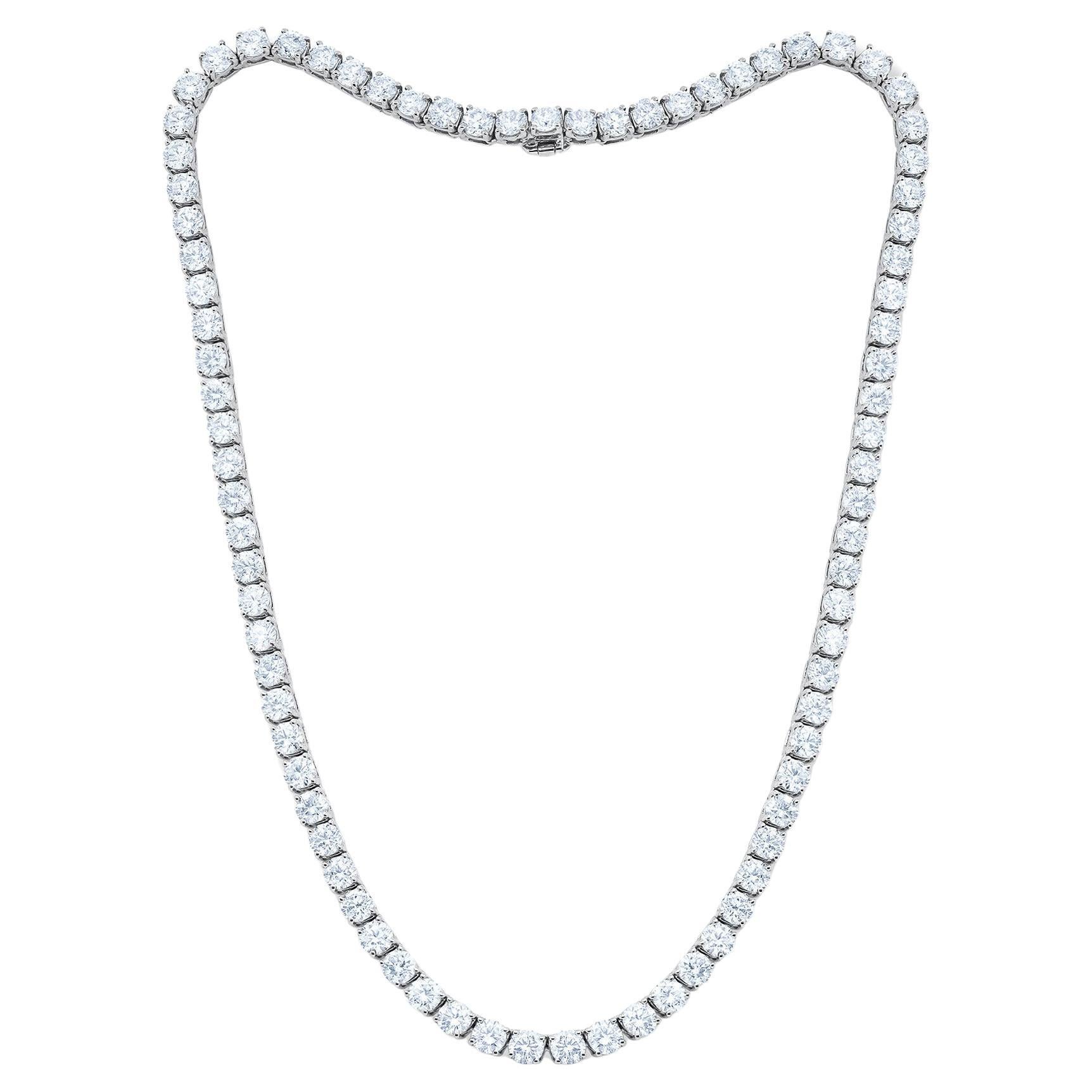 Diana M. 18 kt white gold, 16" 4 prong diamond tennis necklace featuring 28.40  For Sale