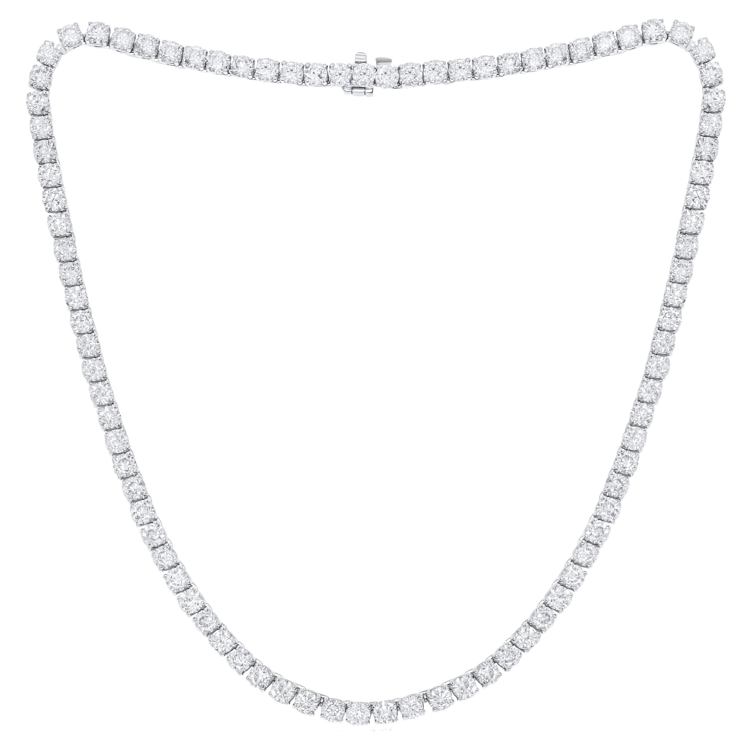 Diana M. 18 kt white gold, 16" 4 prong diamond tennis necklace  with 27cts For Sale