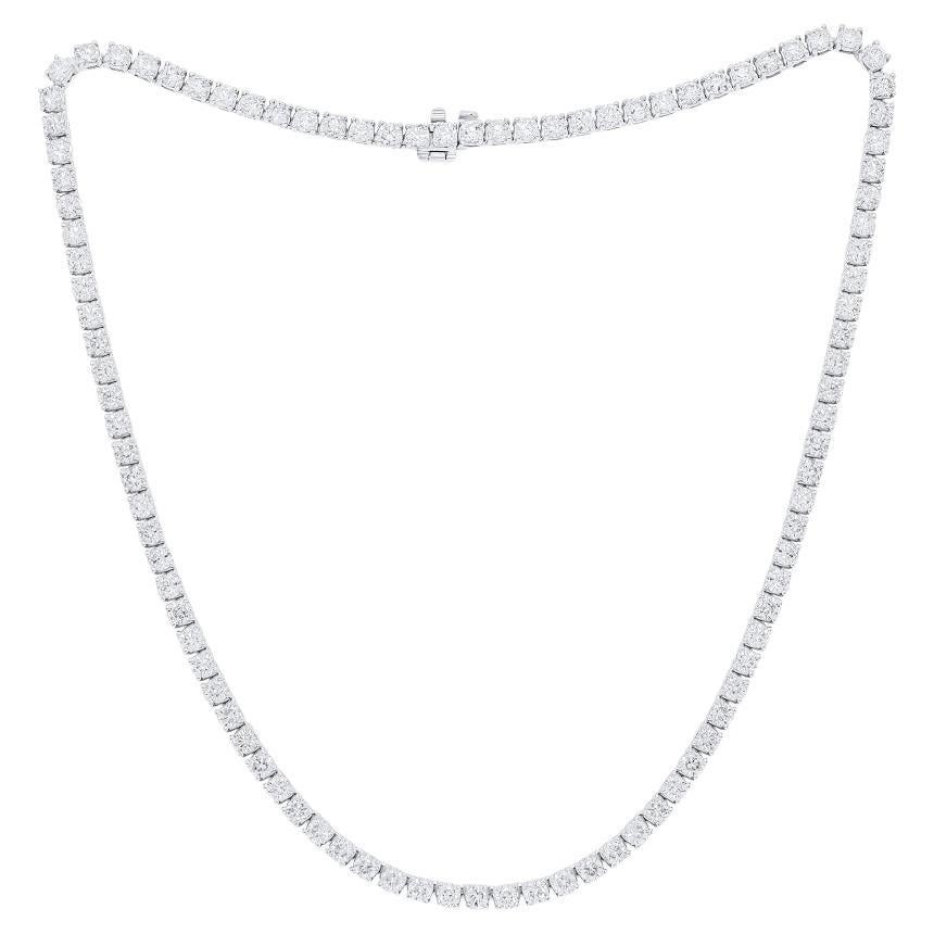 Diana M. 18 kt white gold, 17" 4 prong diamond tennis necklace containing 27cts For Sale