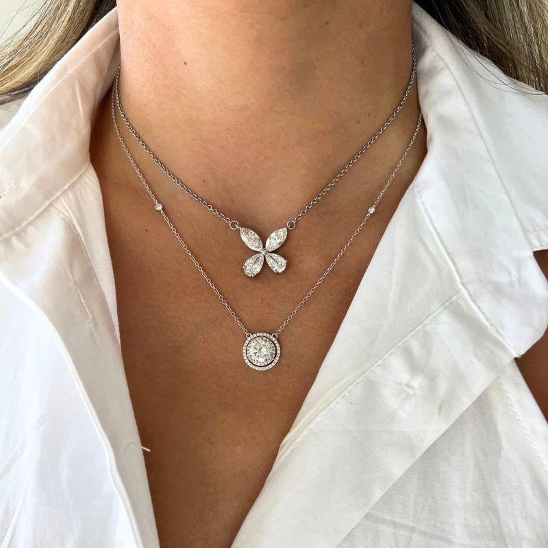 Women's or Men's Diana M 18 kt White Gold  2.02 Cts, J-SI2 Diamond Pendant with Double Halo For Sale