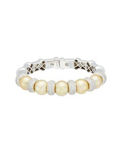 Diana M 18 Kt White Gold 3.30 Cts Diamond & 11-12 Mm Pearl Cuff Bracelet