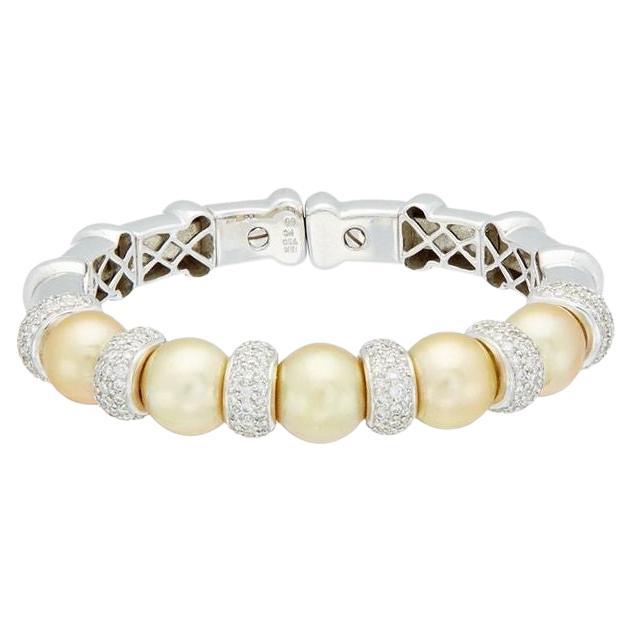 Diana M 18 Kt White Gold 3.30 Cts Diamond & 11-12 Mm Pearl Cuff Bracelet